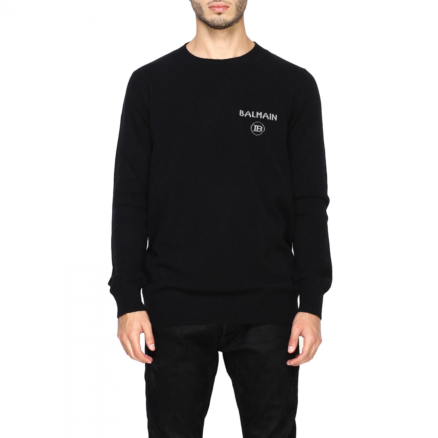 BALMAIN MAGLIA: Pull à col rond Balmain avec logo en jacquard, Noir - Img 1