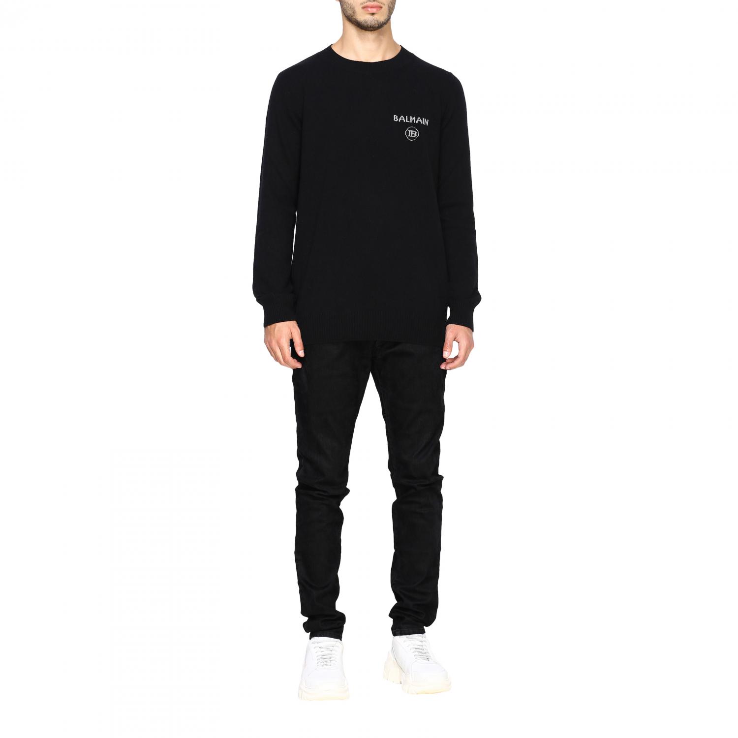 BALMAIN MAGLIA: Pull à col rond Balmain avec logo en jacquard, Noir - Img 2