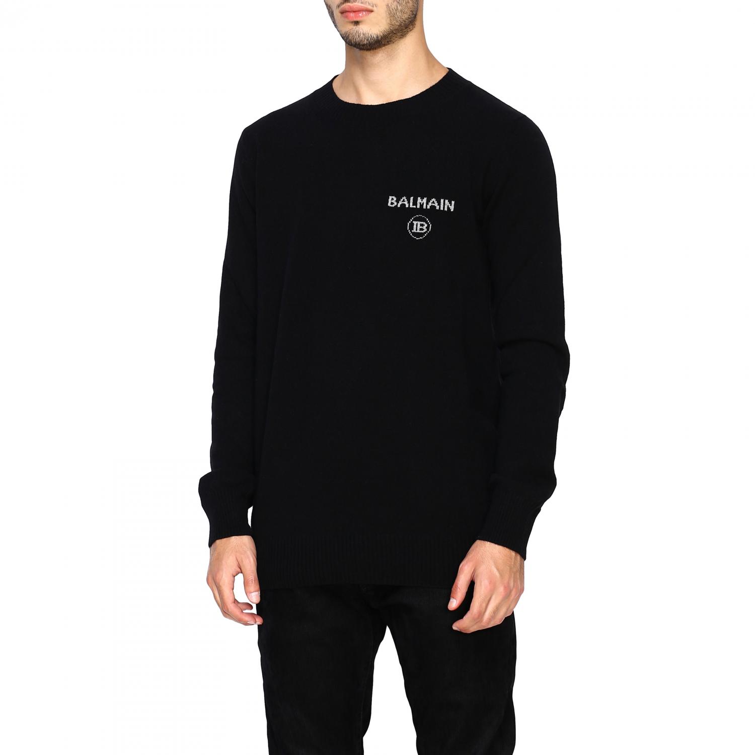 BALMAIN MAGLIA: Pull à col rond Balmain avec logo en jacquard, Noir - Img 4