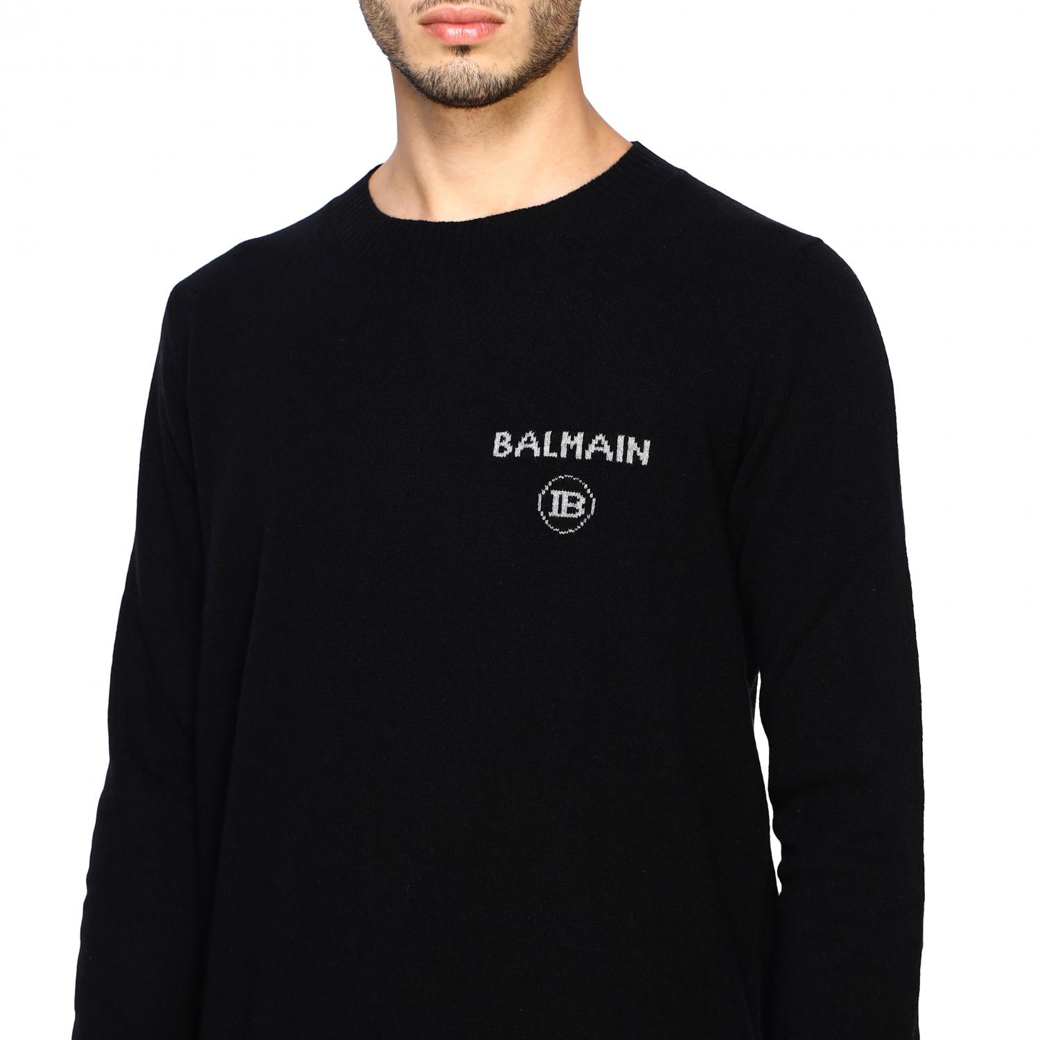 BALMAIN MAGLIA: Pull à col rond Balmain avec logo en jacquard, Noir - Img 5