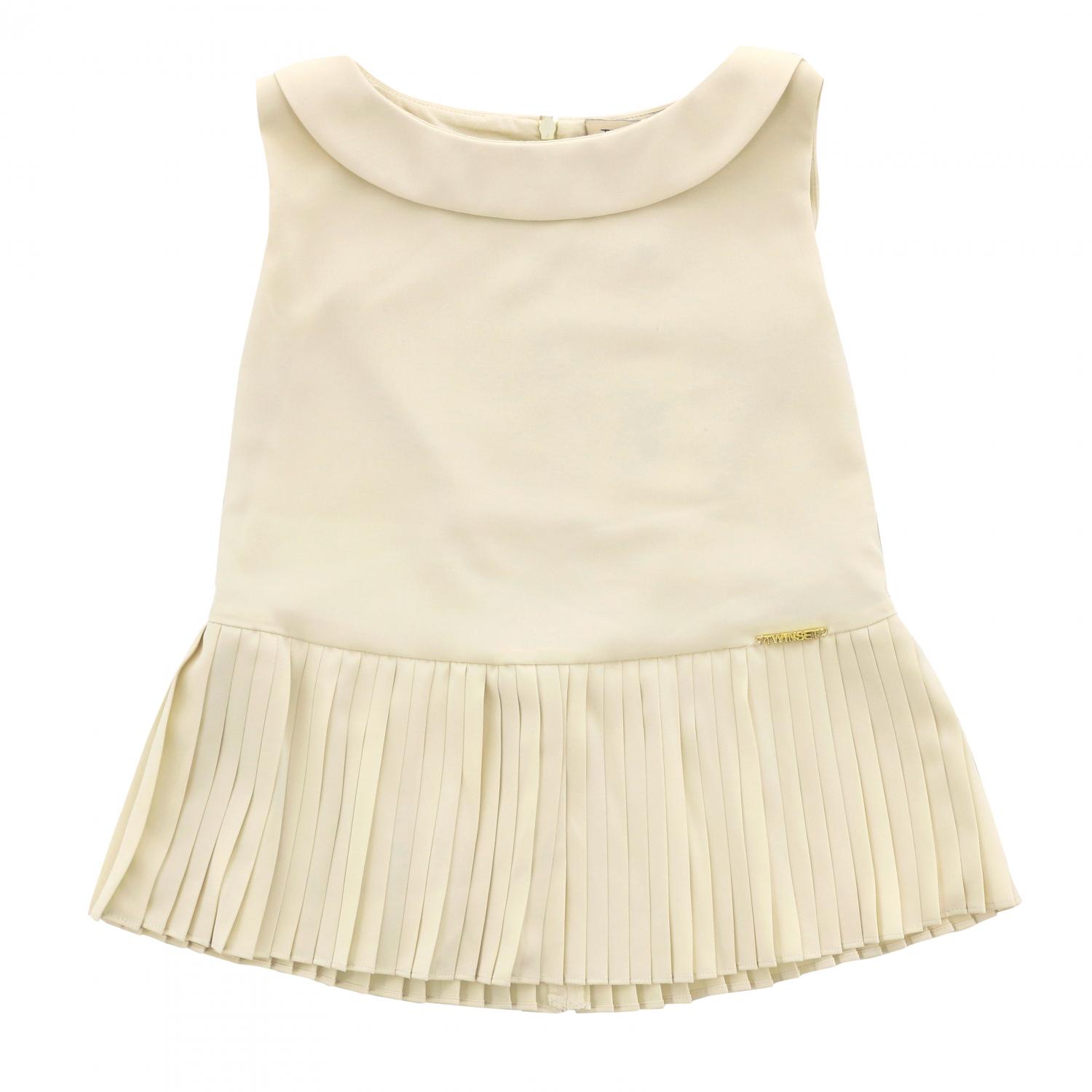 TWINSET TOP: Twin-set top with pleated bottom, White - Img 1
