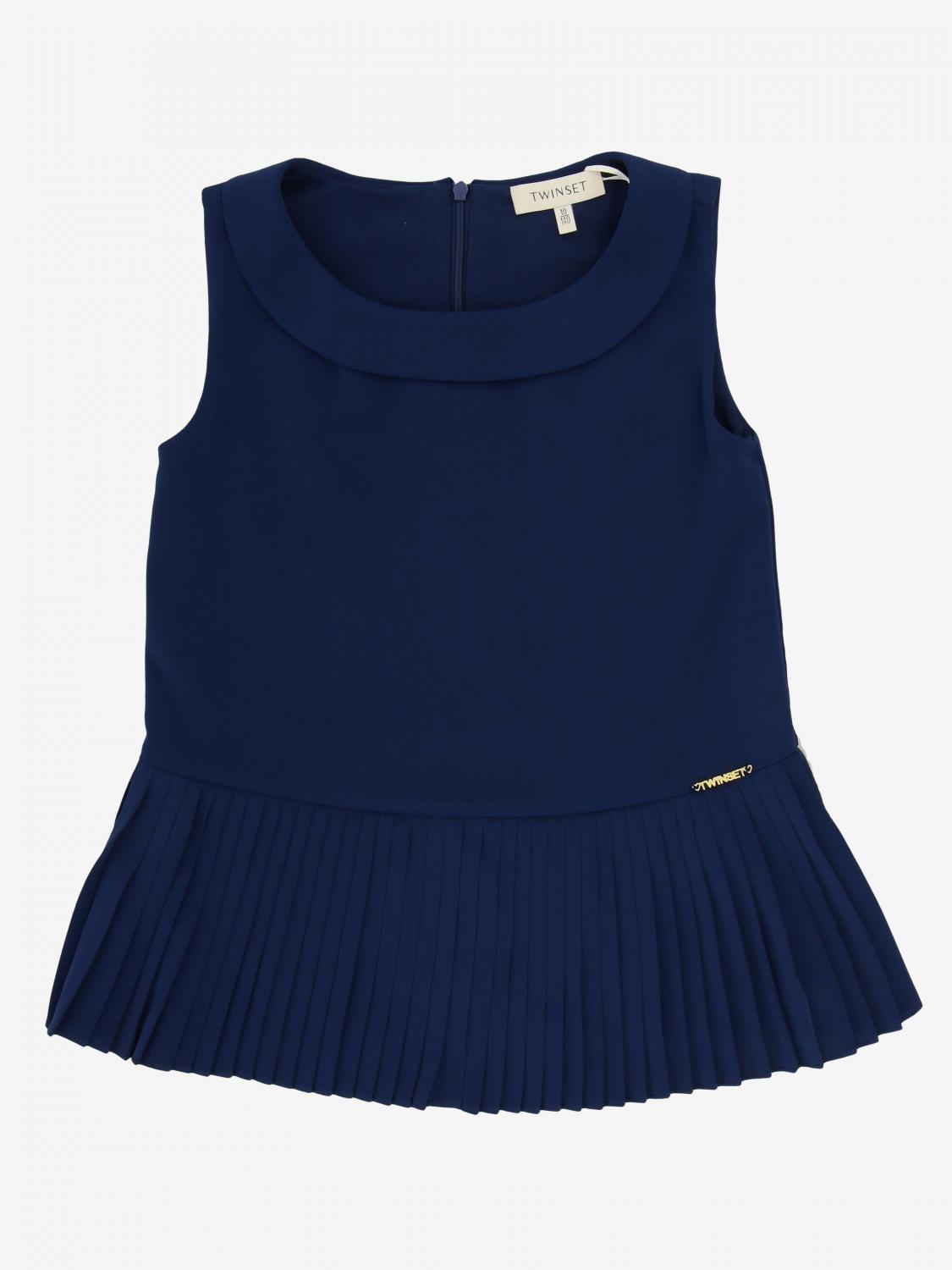 TWINSET TOP: Twin Set Top mit plissiertem Boden, Blau - Img 1