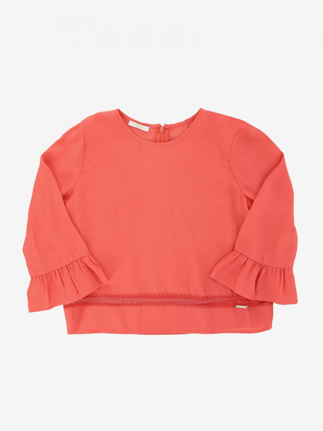 LIU JO SWEATER: Liu Jo sweater with ruffles and logo, Coral - Img 1