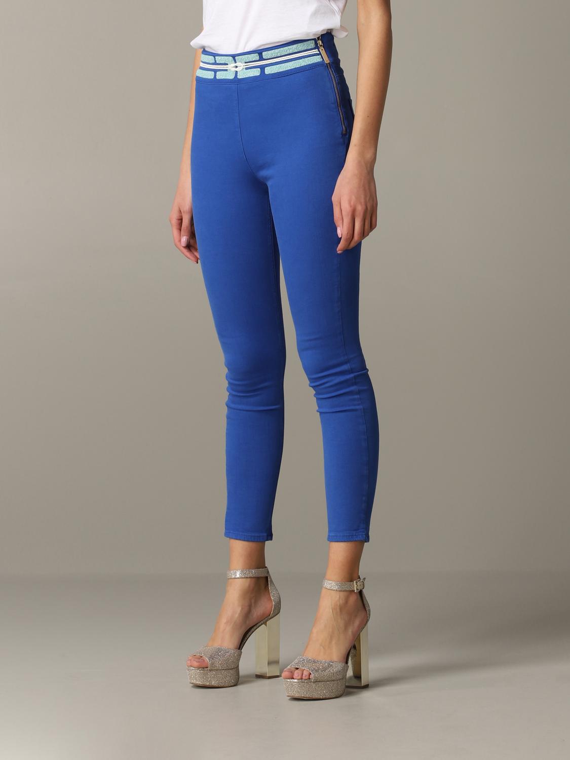 ELISABETTA FRANCHI: trousers with logo and zip - Gnawed Blue