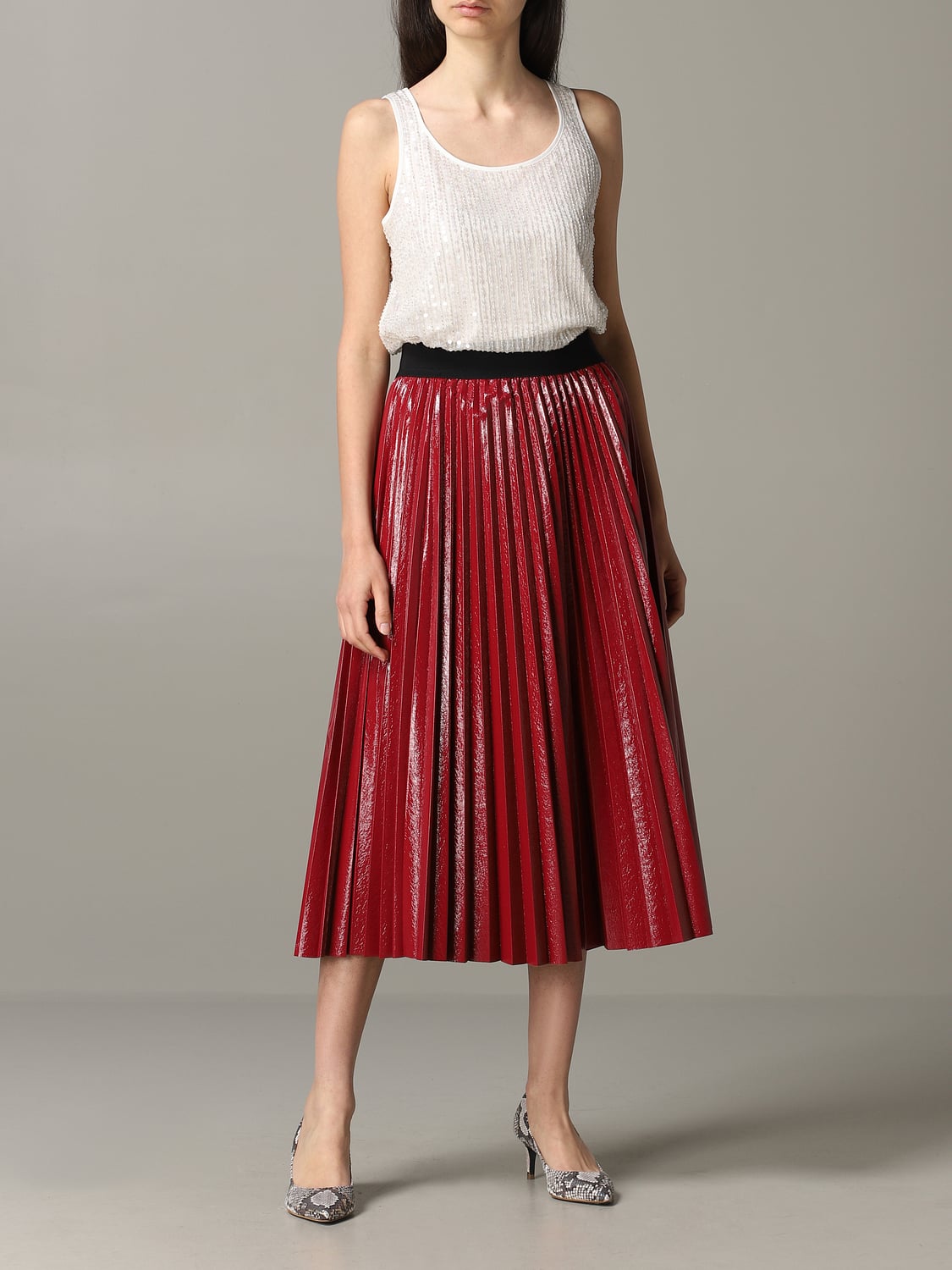 TWINSET JUPE: Jupe Twin-set plissée plissée, Rouge - Img 2