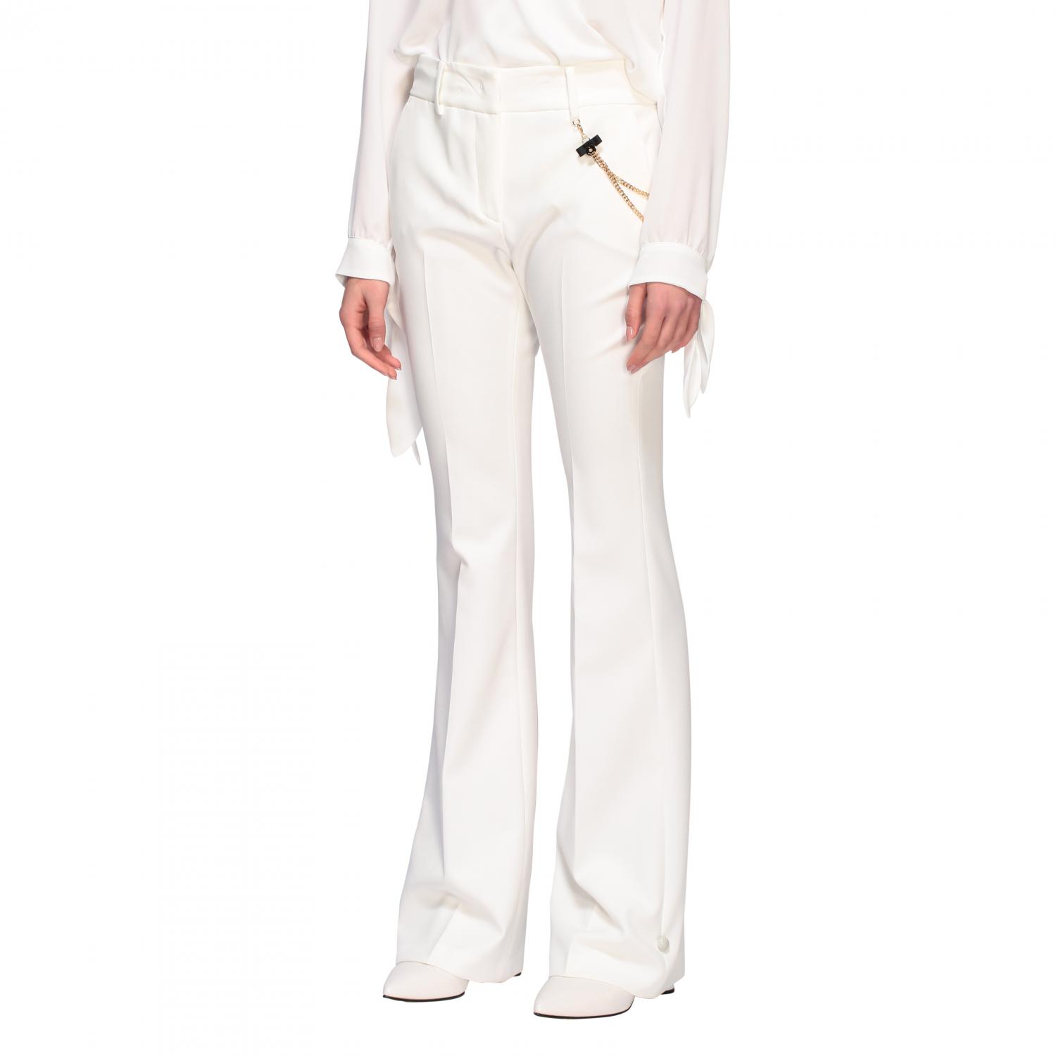 LIU JO TAILLEUR: Pantalone Liu Jo a zampa con catena metallica, Bianco - Img 4
