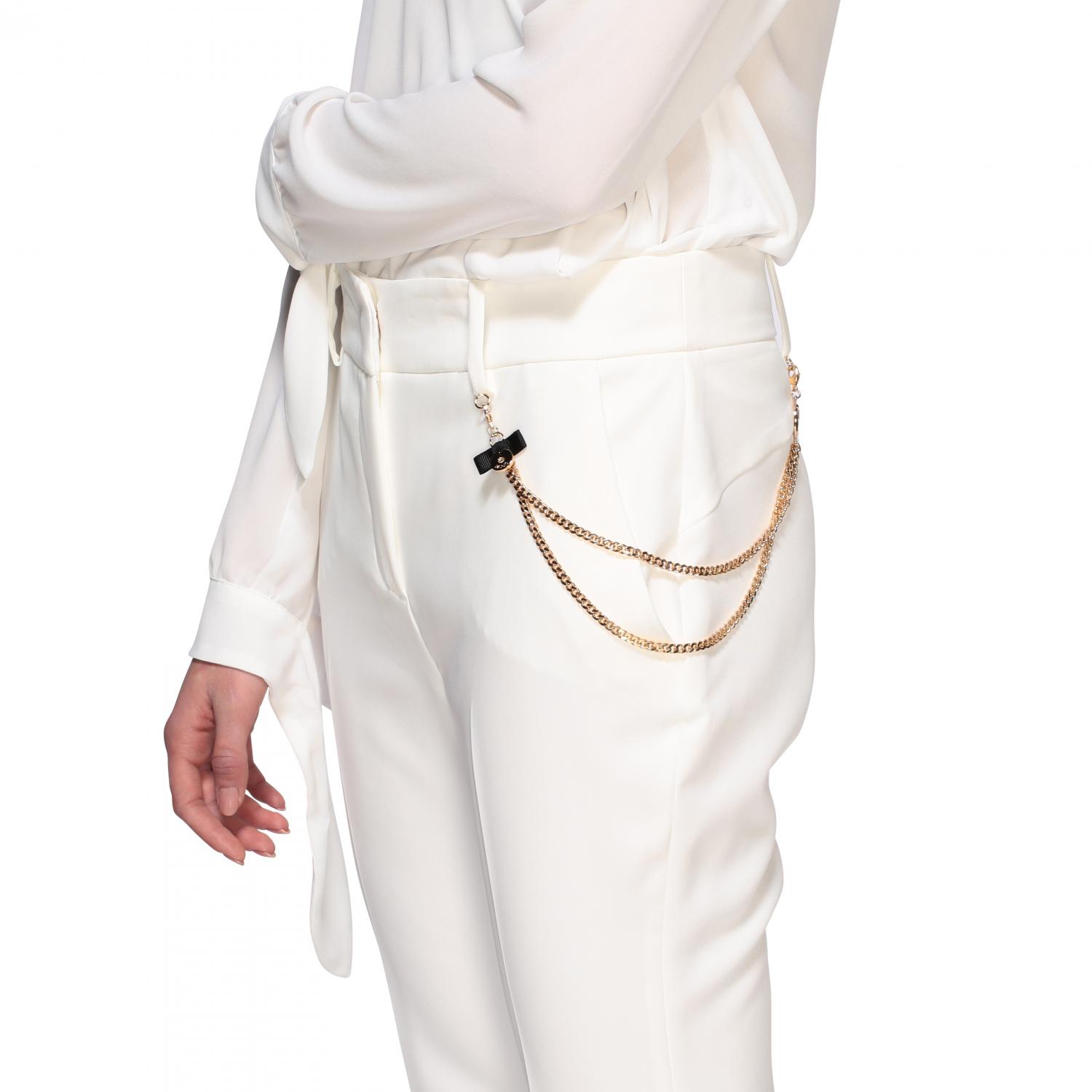 LIU JO TAILLEUR: Pantalone Liu Jo a zampa con catena metallica, Bianco - Img 5