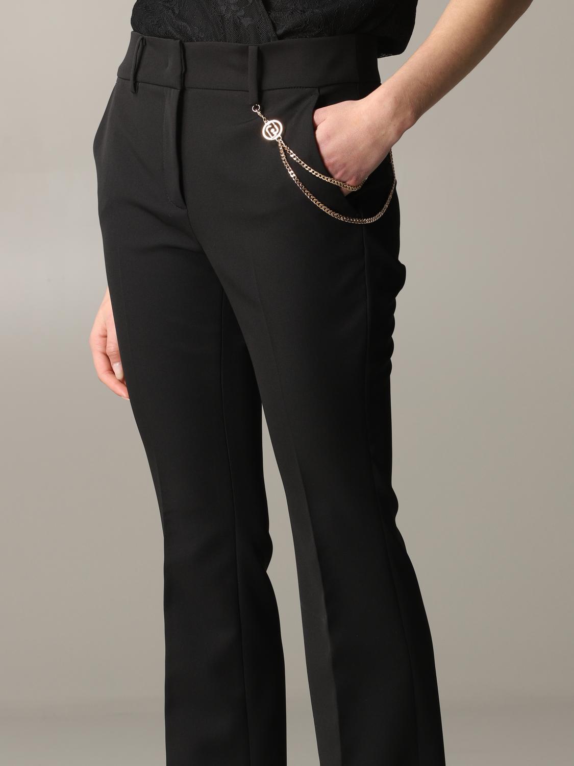 LIU JO TAILLEUR: Pantalone Liu Jo a zampa con catena metallica, Nero - Img 5