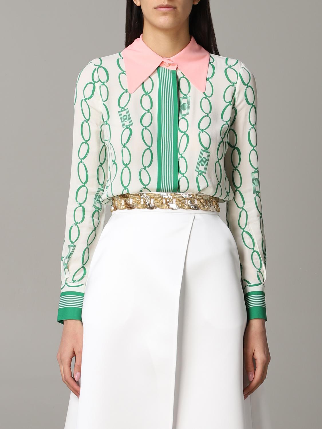 ELISABETTA FRANCHI: shirt with chains print - Yellow Cream