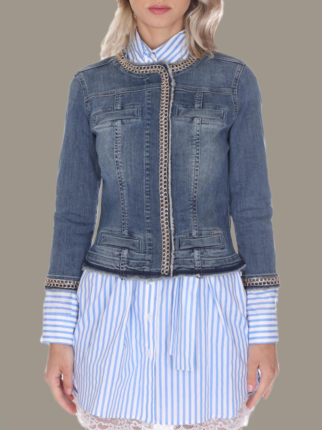 LIU JO: denim jacket with metal chains - Denim | Liu Jo