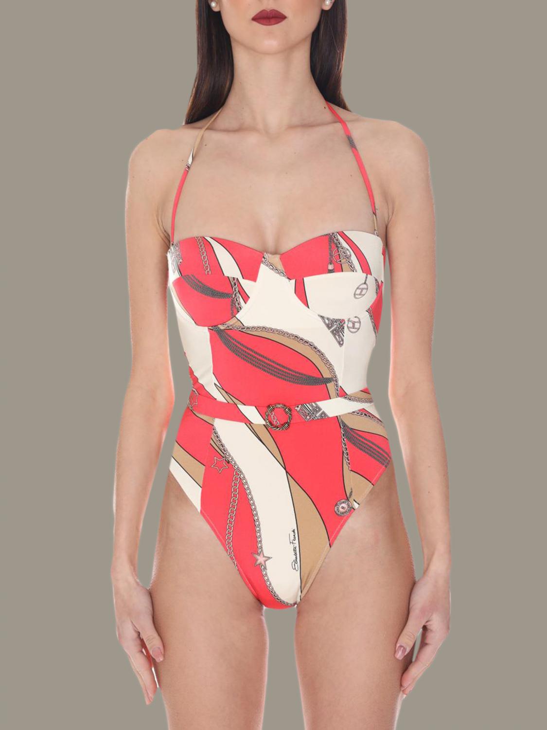 ELISABETTA FRANCHI BADEMODE: Elisabetta Franchi Badeanzug mit Gürtel, Camel - Img 1