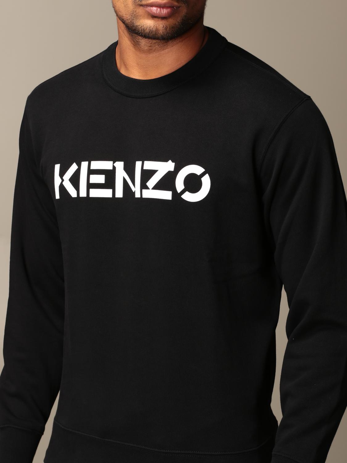 KENZO: cotton sweatshirt with logo - Black | Kenzo sweatshirt