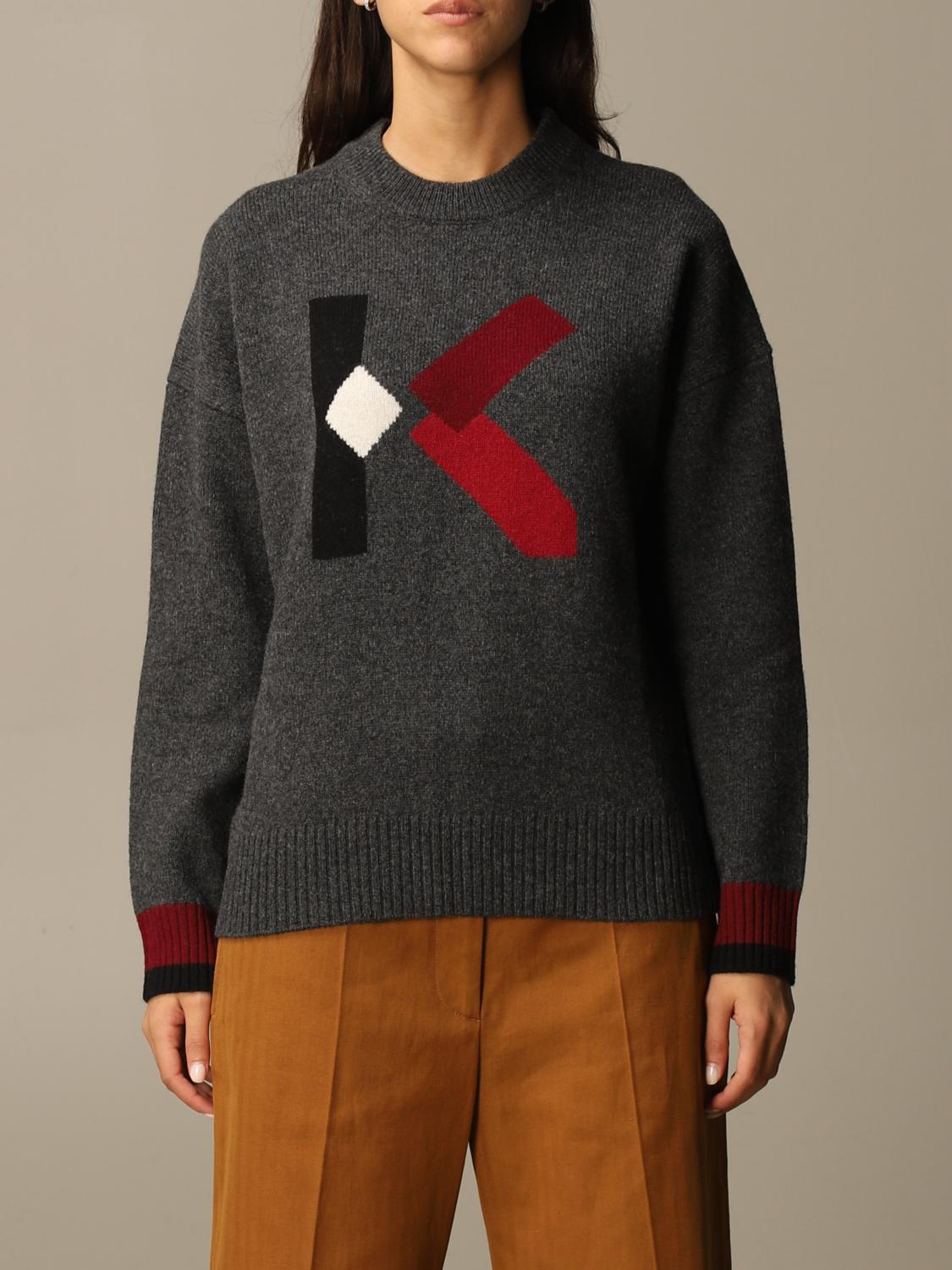 KENZO SWEATER: Kenzo pullover in two-tone ribbed wool blend, Charcoal - Img 1