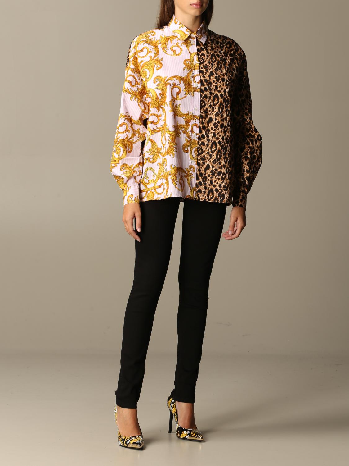 VERSACE JEANS COUTURE CAMICIA: Camicia Versace Jeans Couture in cotone a fantasia barocca e animalier, Marrone - Img 2