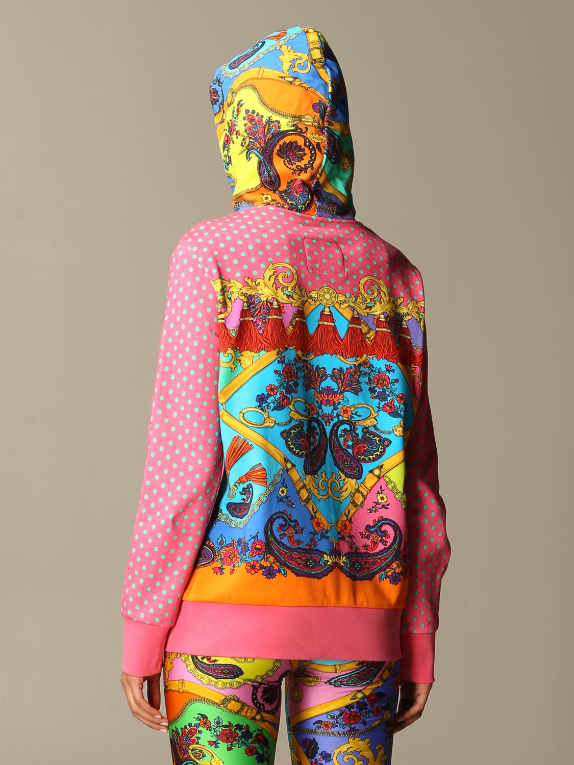VERSACE JEANS COUTURE FELPA: Felpa Versace Jeans Couture in tessuto paisley fantasy, Rosa - Img 3