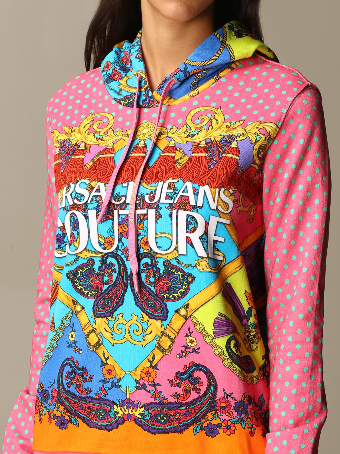 VERSACE JEANS COUTURE FELPA: Felpa Versace Jeans Couture in tessuto paisley fantasy, Rosa - Img 4