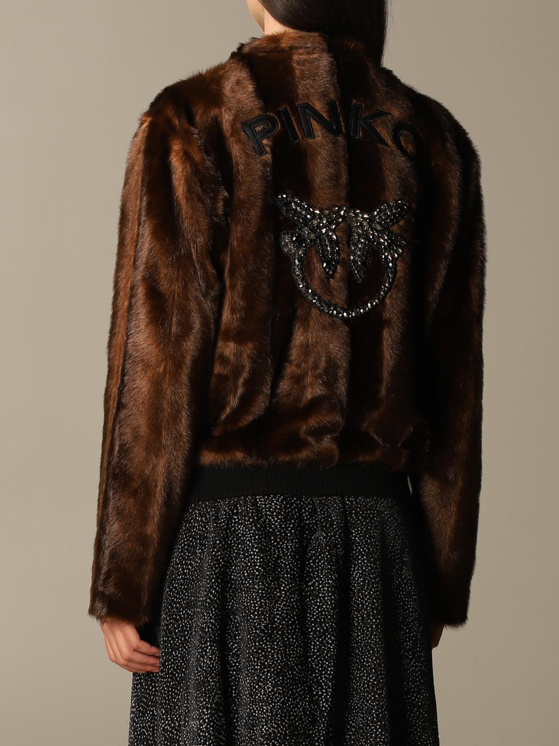 PINKO FUR COAT: Faux fur jacket women Pinko, Brown - Img 3