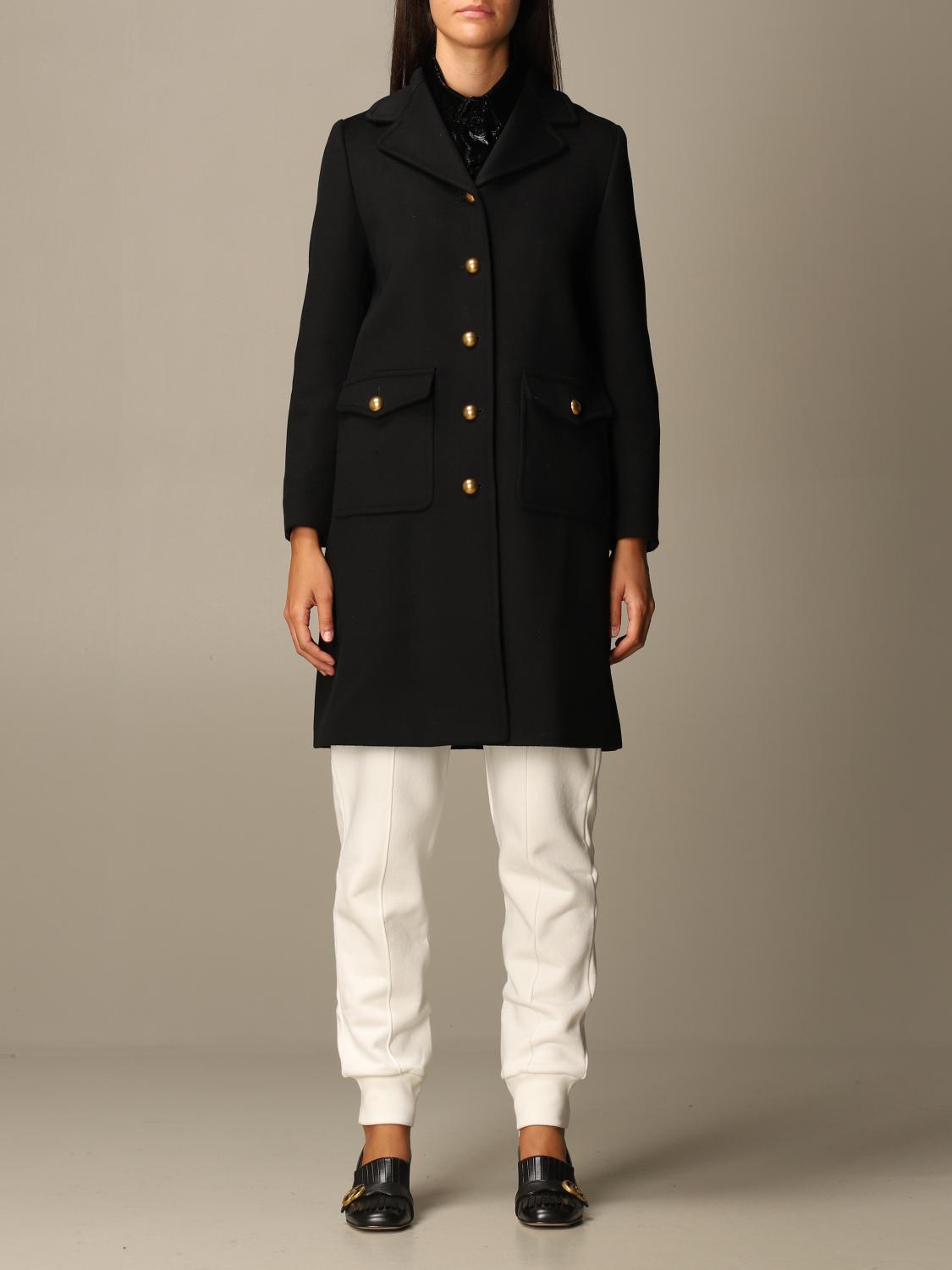 GUCCI coat with GG Marmont martingale Black Gucci coat 494500 ZHW03 online at GIGLIO.COM