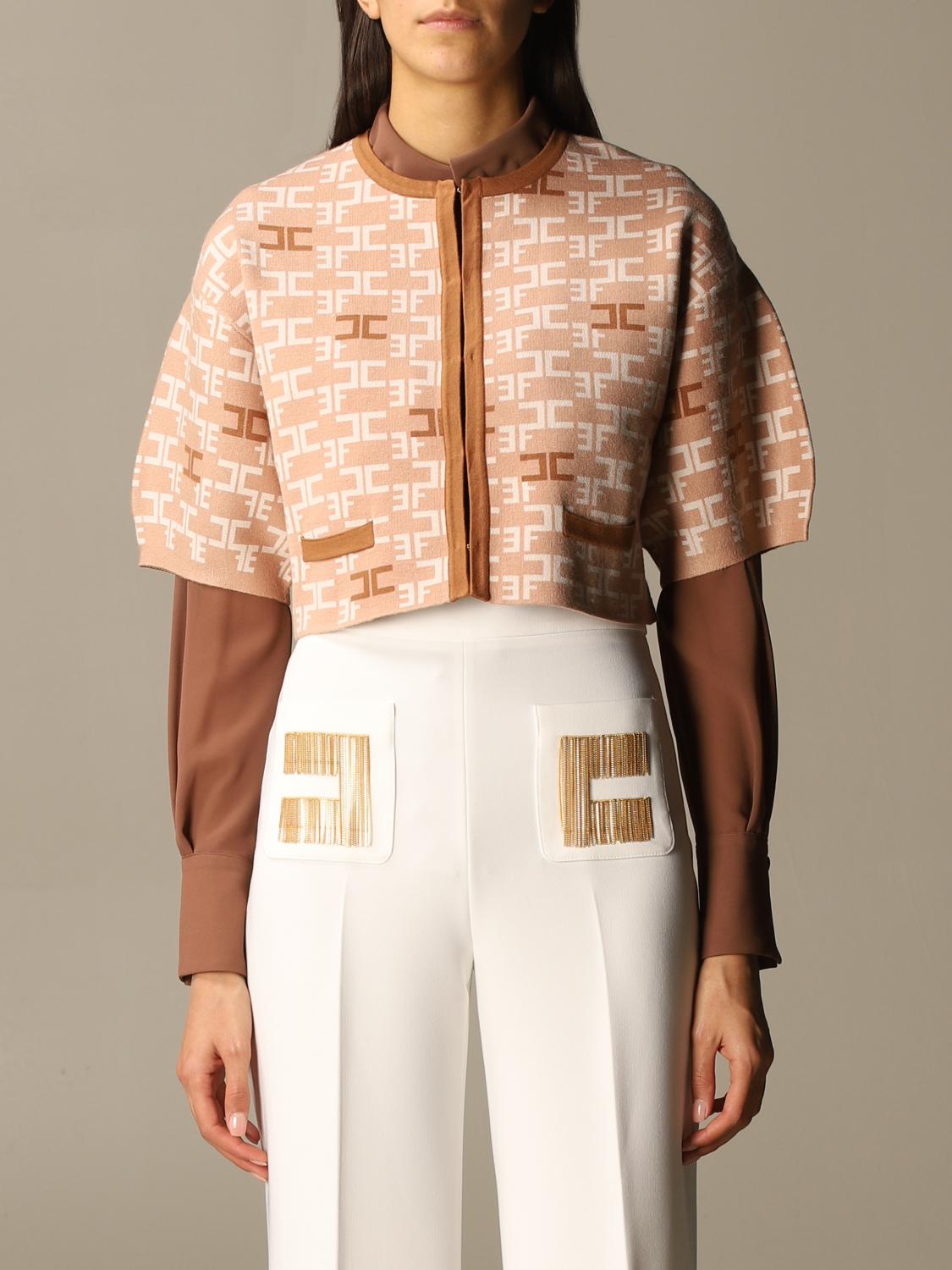ELISABETTA FRANCHI: cropped cardigan with all over logo