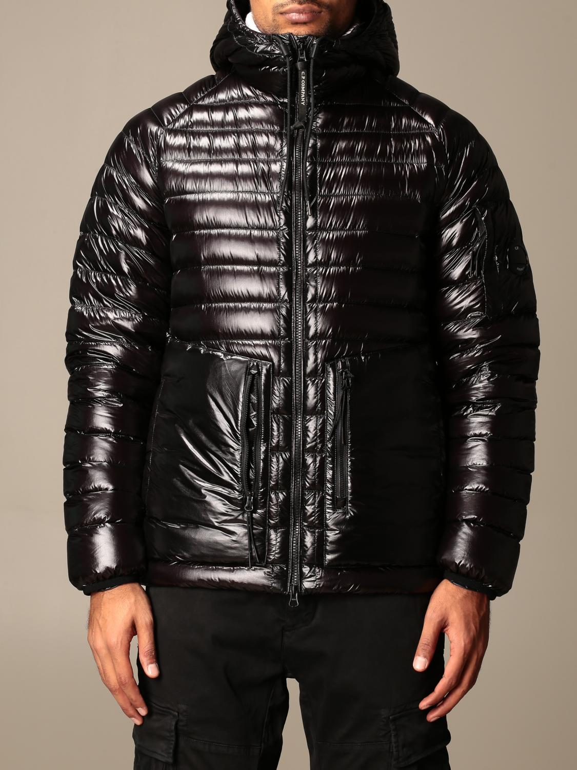 C.P. COMPANY: Down jacket with hood and zip - Black | C.P.