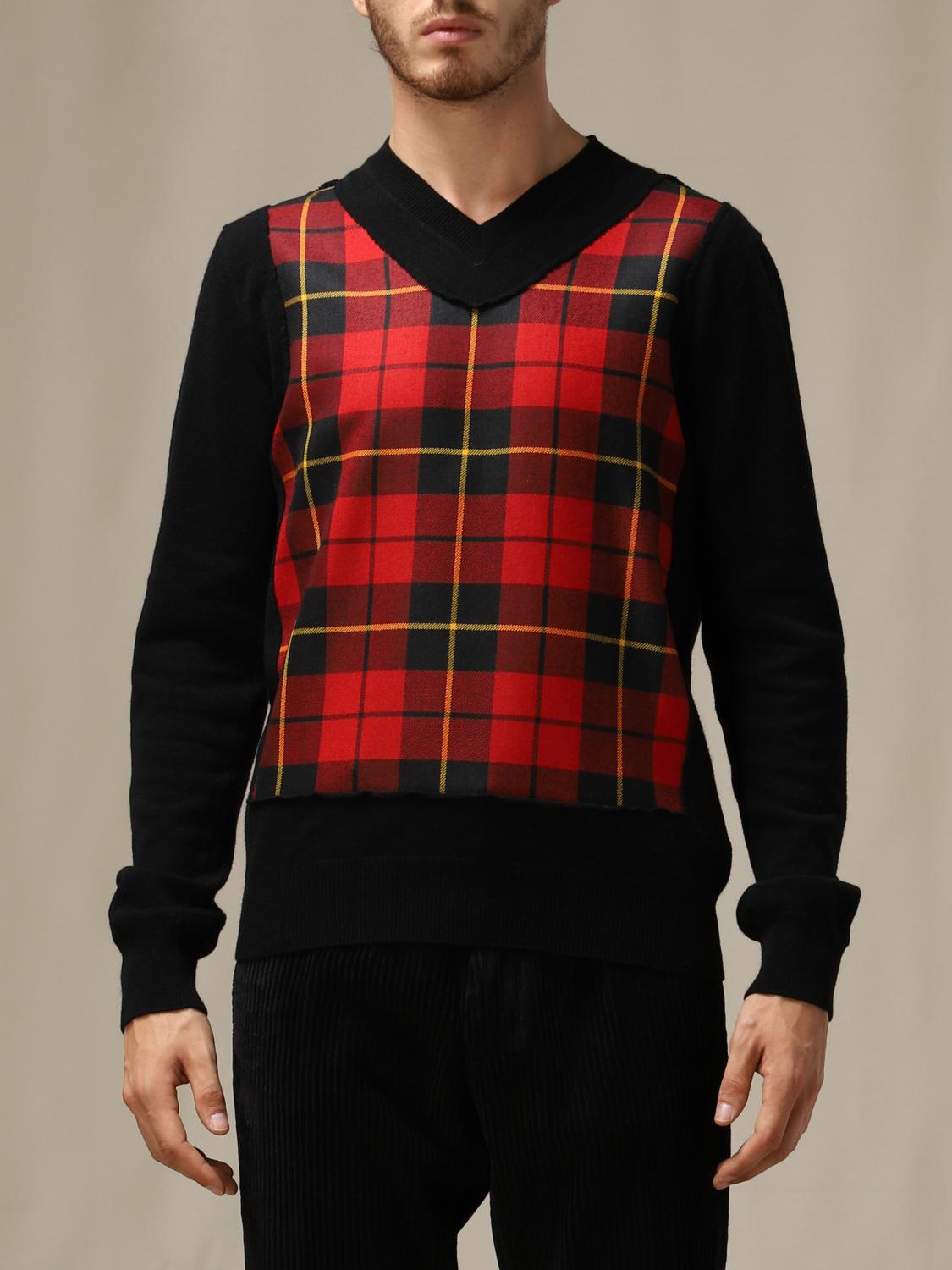Comme Des Garçons tartan v-neck sweater - Black | W28512 | GIGLIO.COM