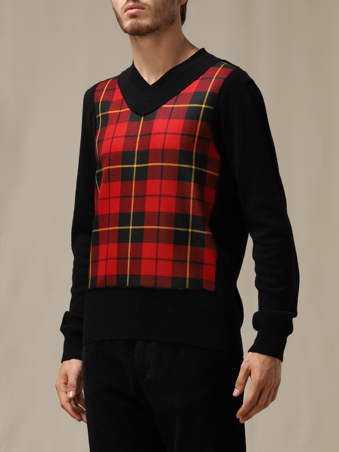 Comme Des Garçons tartan v-neck sweater - Black | W28512 | GIGLIO.COM