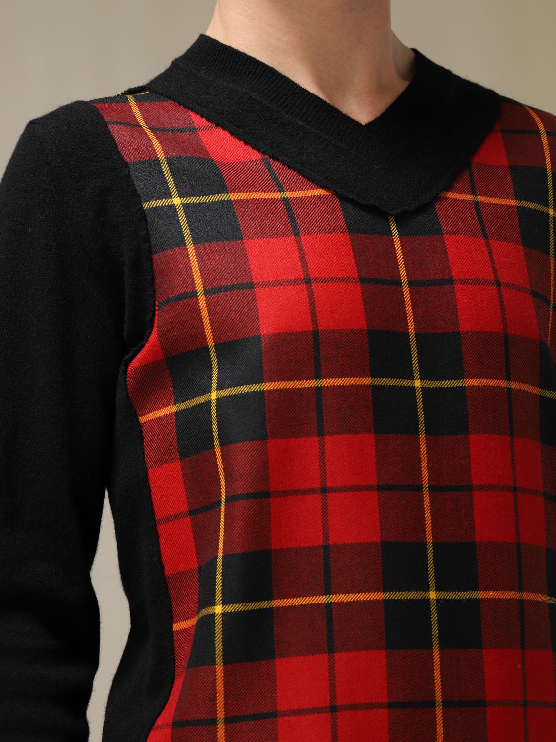 Comme Des Garçons tartan v-neck sweater - Black | W28512 | GIGLIO.COM