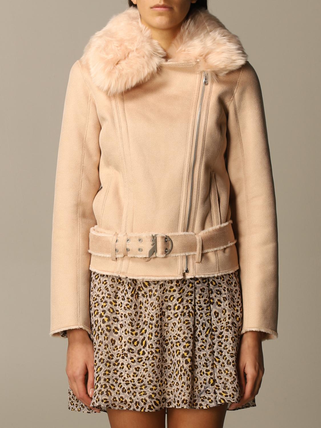 PATRIZIA PEPE: Cappotto corto con collo di pelliccia Rosa