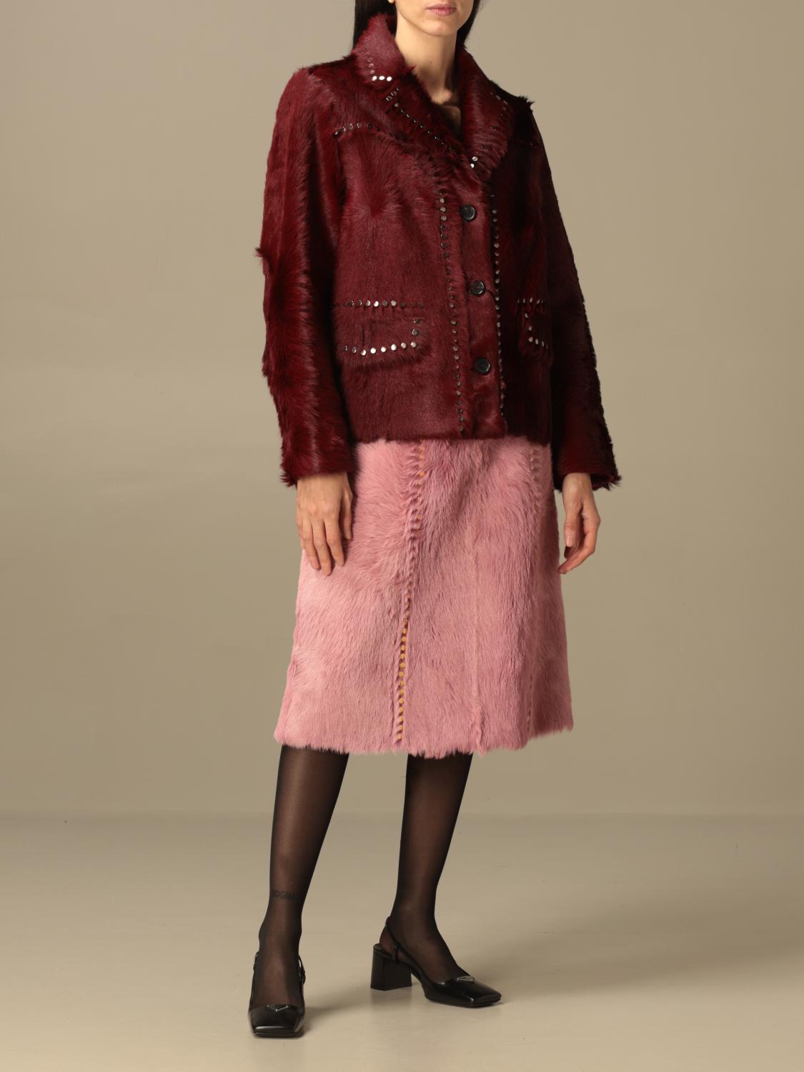 PRADA ABRIGO DE PIEL: Abrigos de piel real mujer Prada, Rojo - Img 2
