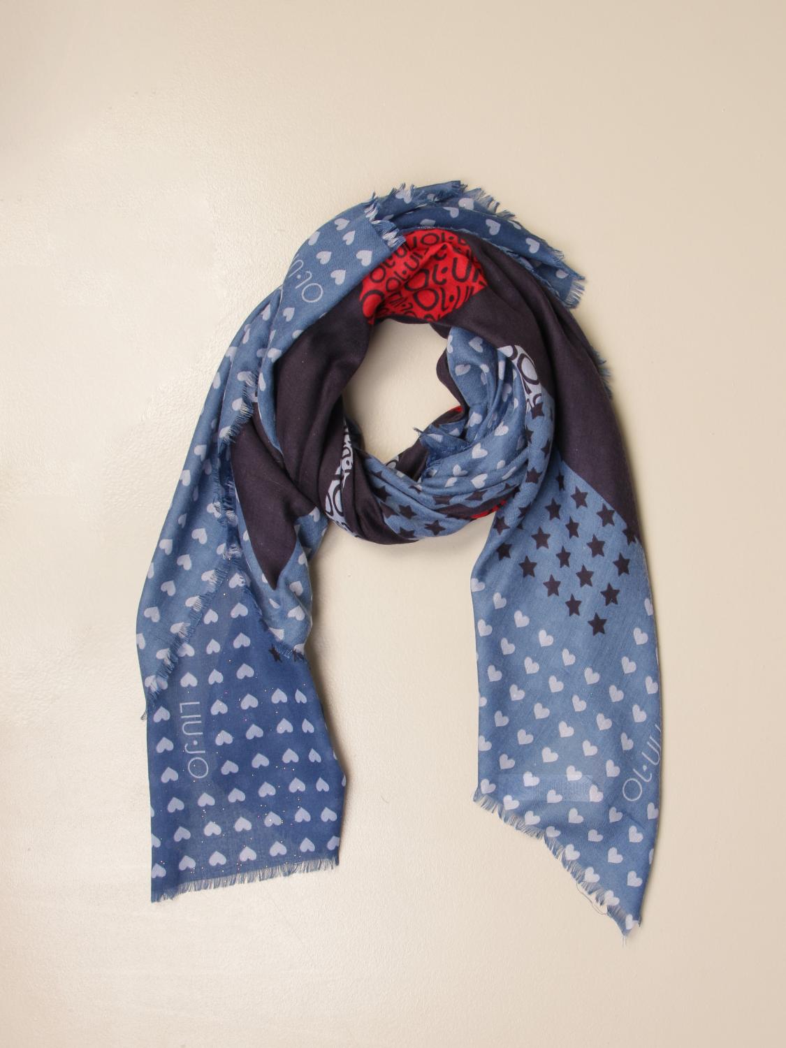 LIU JO: scarf with logo hearts print - Marine | Liu Jo neck