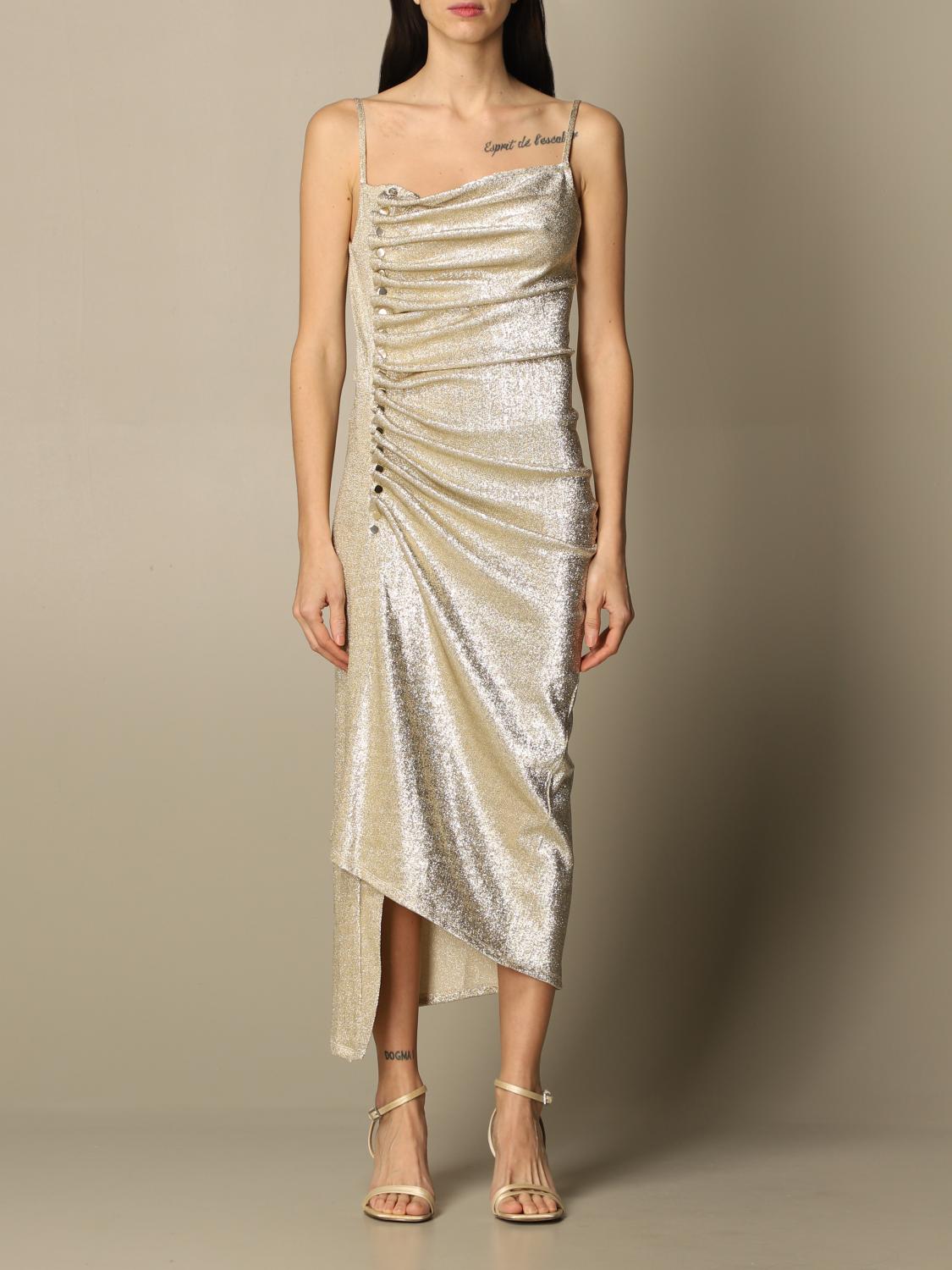 Rabanne Paco long dress in lurex fabric - Gold | 21PJR0308VI0261 |  GIGLIO.COM