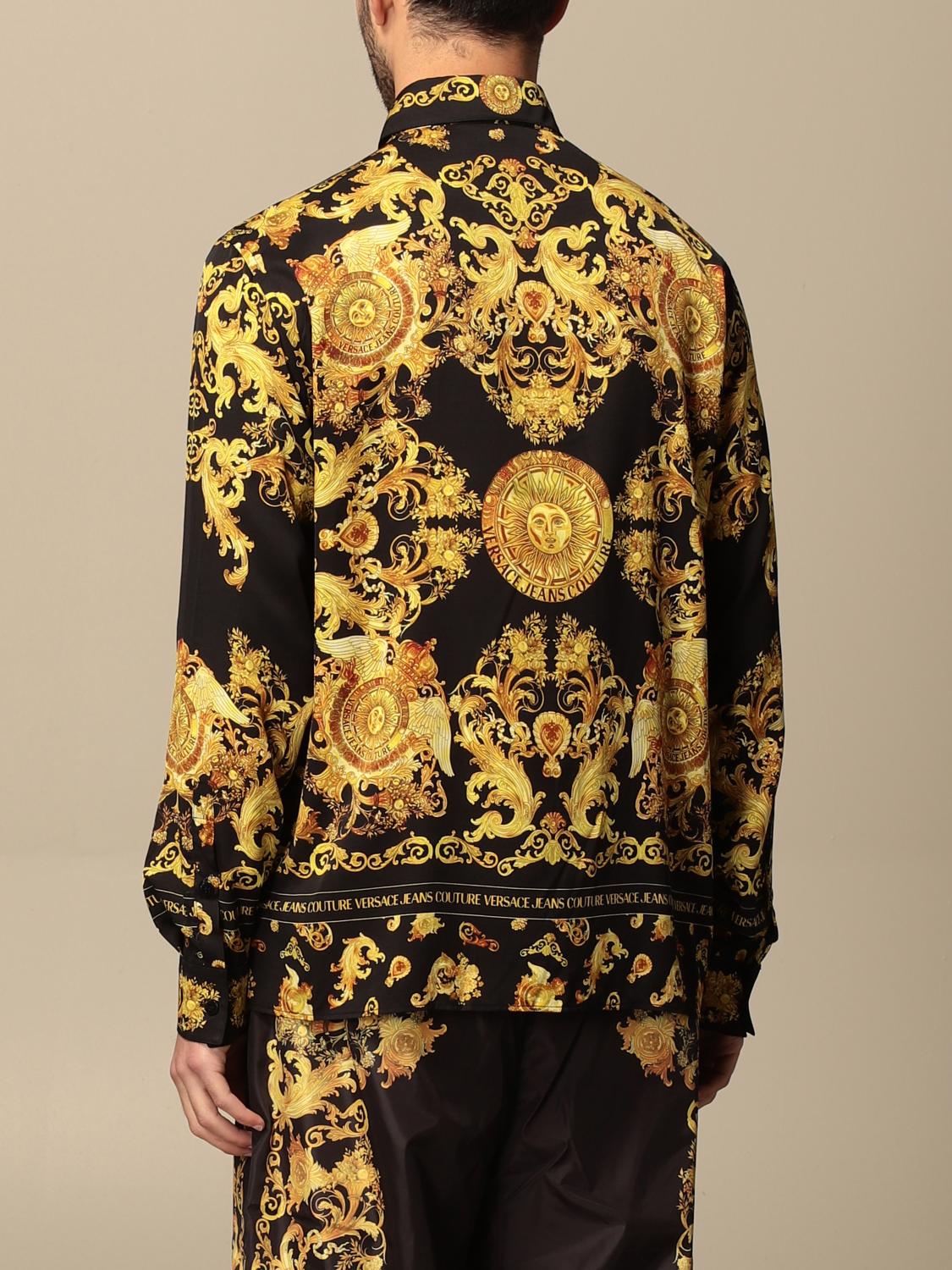P VERSACE JEANS COUTURE シルク　シャツ Versace Jeans Couture Watercolour Couture-print Shirt | Black
