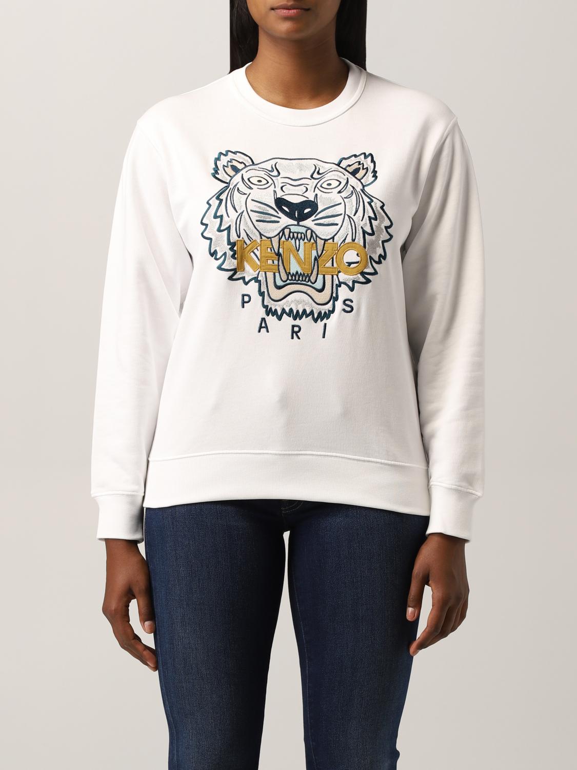 KENZO: Felpa con tigre ricamata Bianco Felpa Kenzo