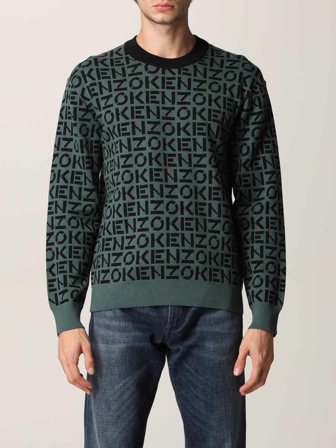 KENZO SWEATER: Kenzo sweater with all over logo, Green - Img 1