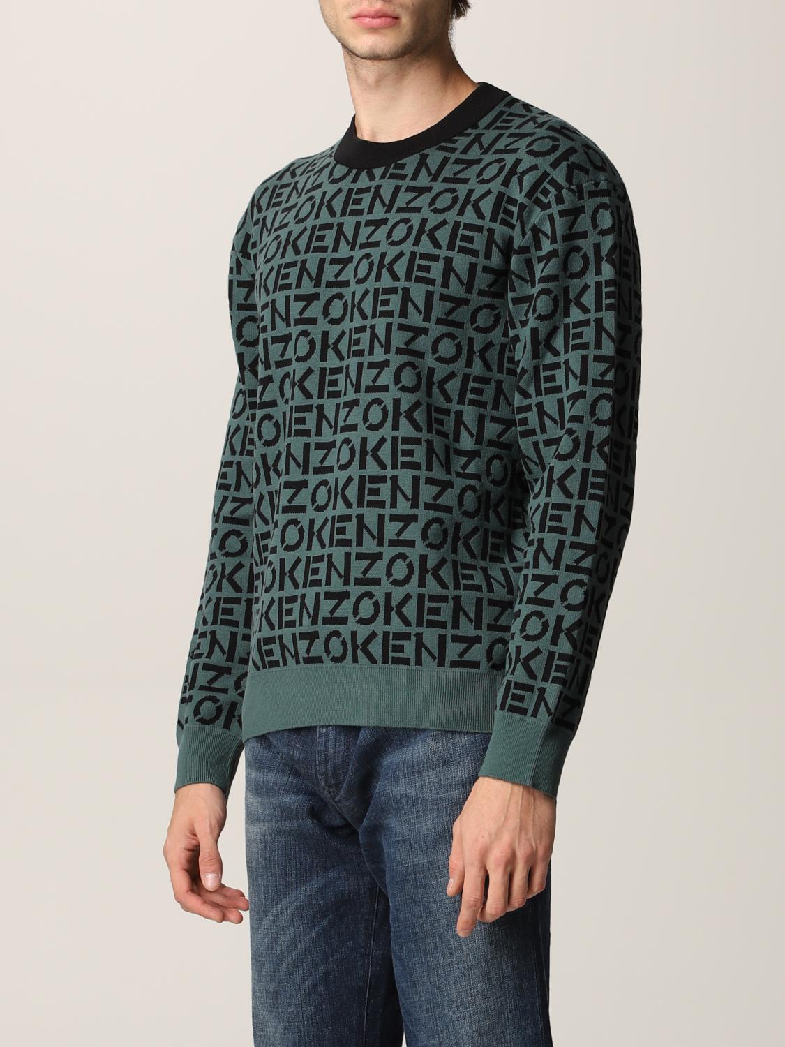 KENZO SWEATER: Kenzo sweater with all over logo, Green - Img 3
