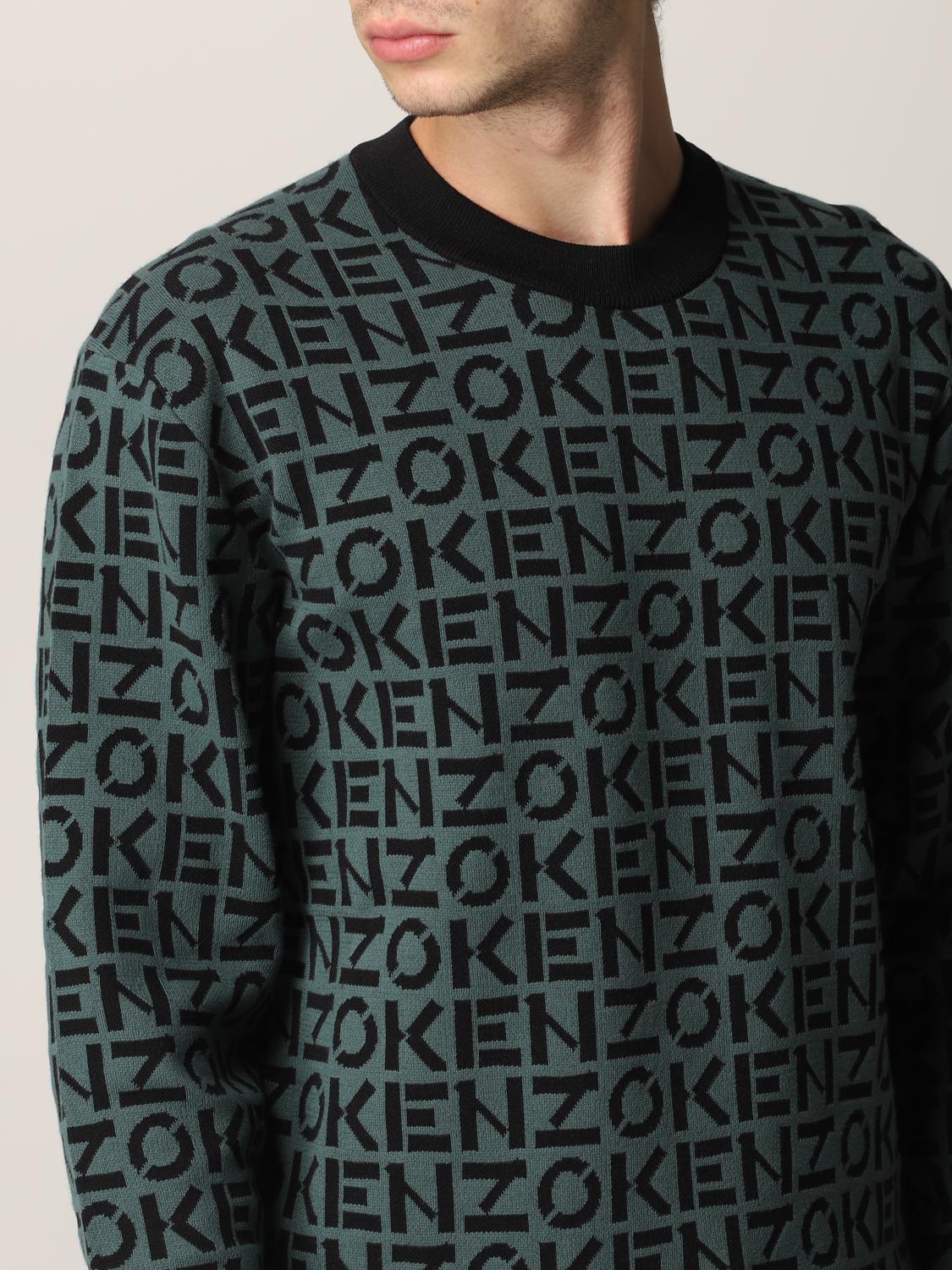 KENZO SWEATER: Kenzo sweater with all over logo, Green - Img 4