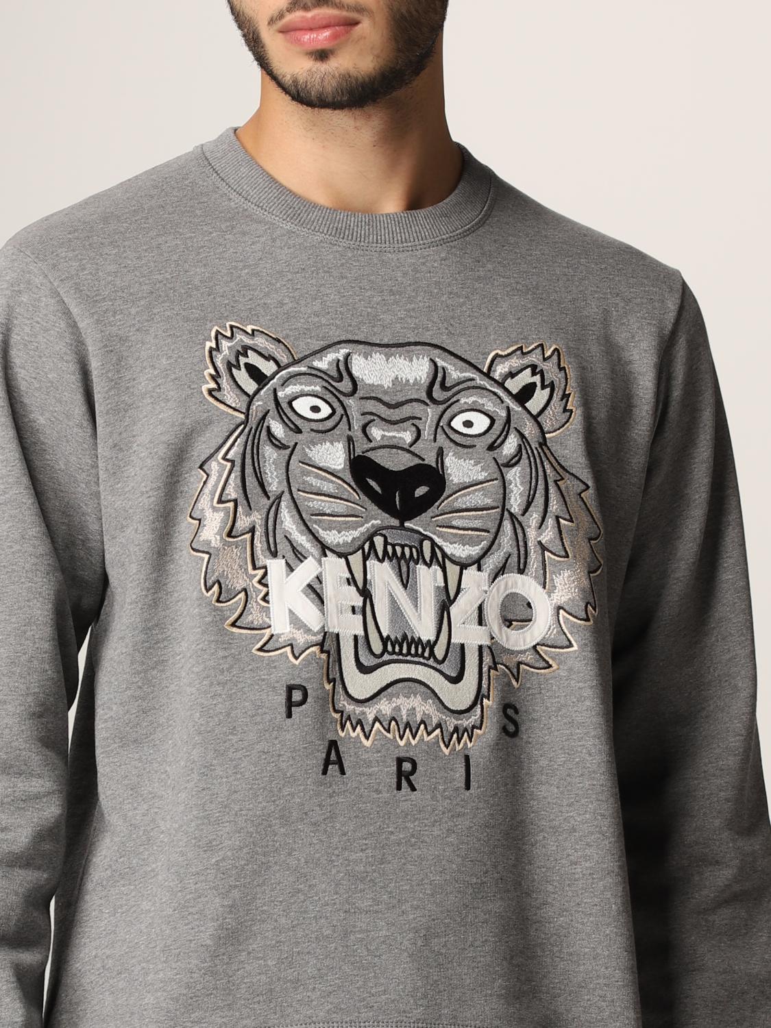 KENZO FELPA: Felpa Kenzo con tigre ricamata, Grigio - Img 4