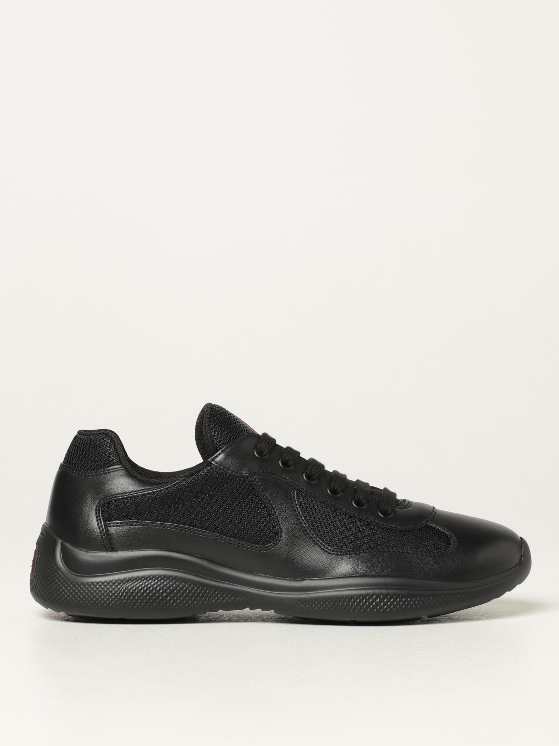 PRADA sneakers in calfskin and mesh Black Prada sneakers 4E3400 6GW online at GIGLIO.COM