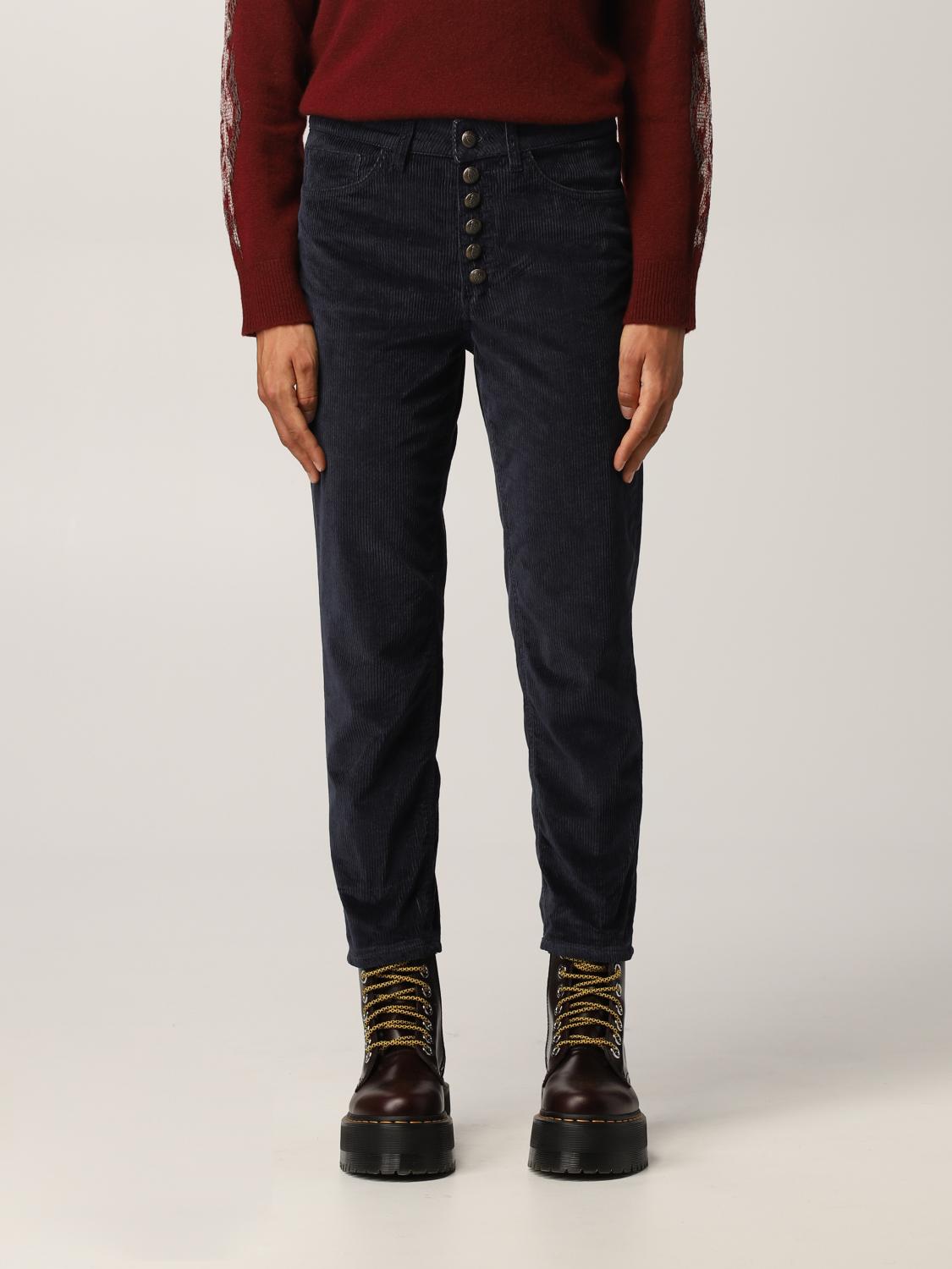DONDUP PANTALONI: Pantalone cropped Carmen Dondup in velluto, Blue - Img 1