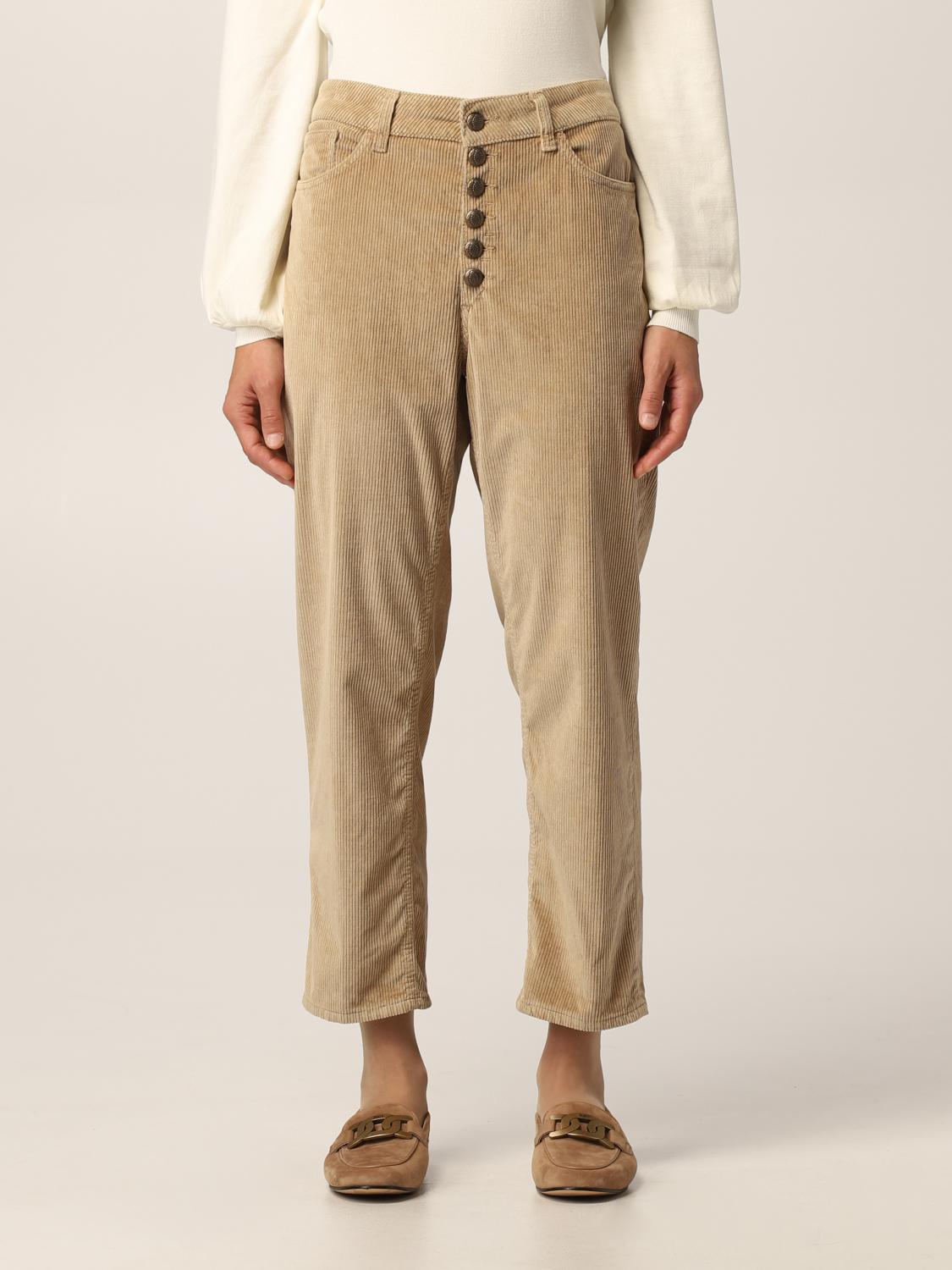 DONDUP PANTALONI: Pantalone cropped Carmen Dondup in velluto, Beige - Img 1