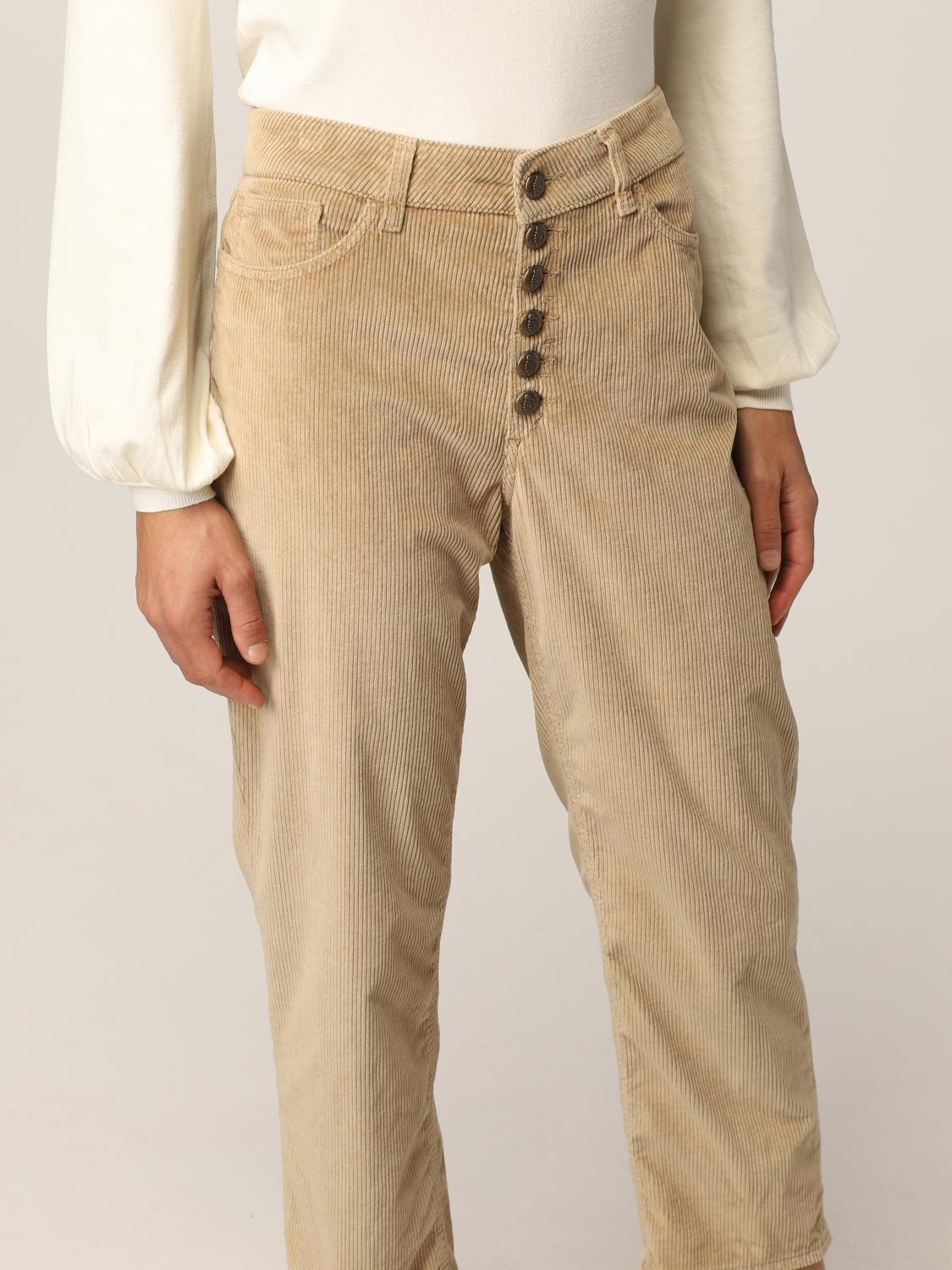 DONDUP PANTALONI: Pantalone cropped Carmen Dondup in velluto, Beige - Img 3