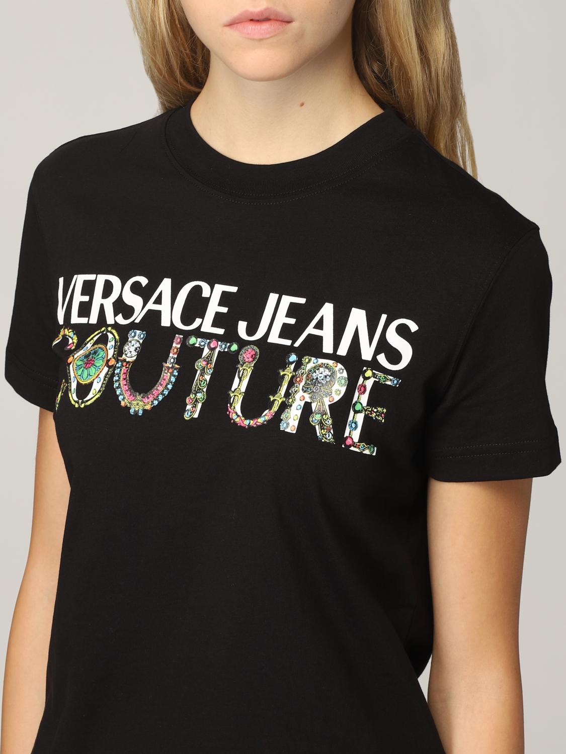 Tシャツ・カットソー VERSACE JEANS Woman T-Shirt Black 75HAHF07CJ00F G89 Versace Jeans Couture Outlet: cotton t-shirt - Black