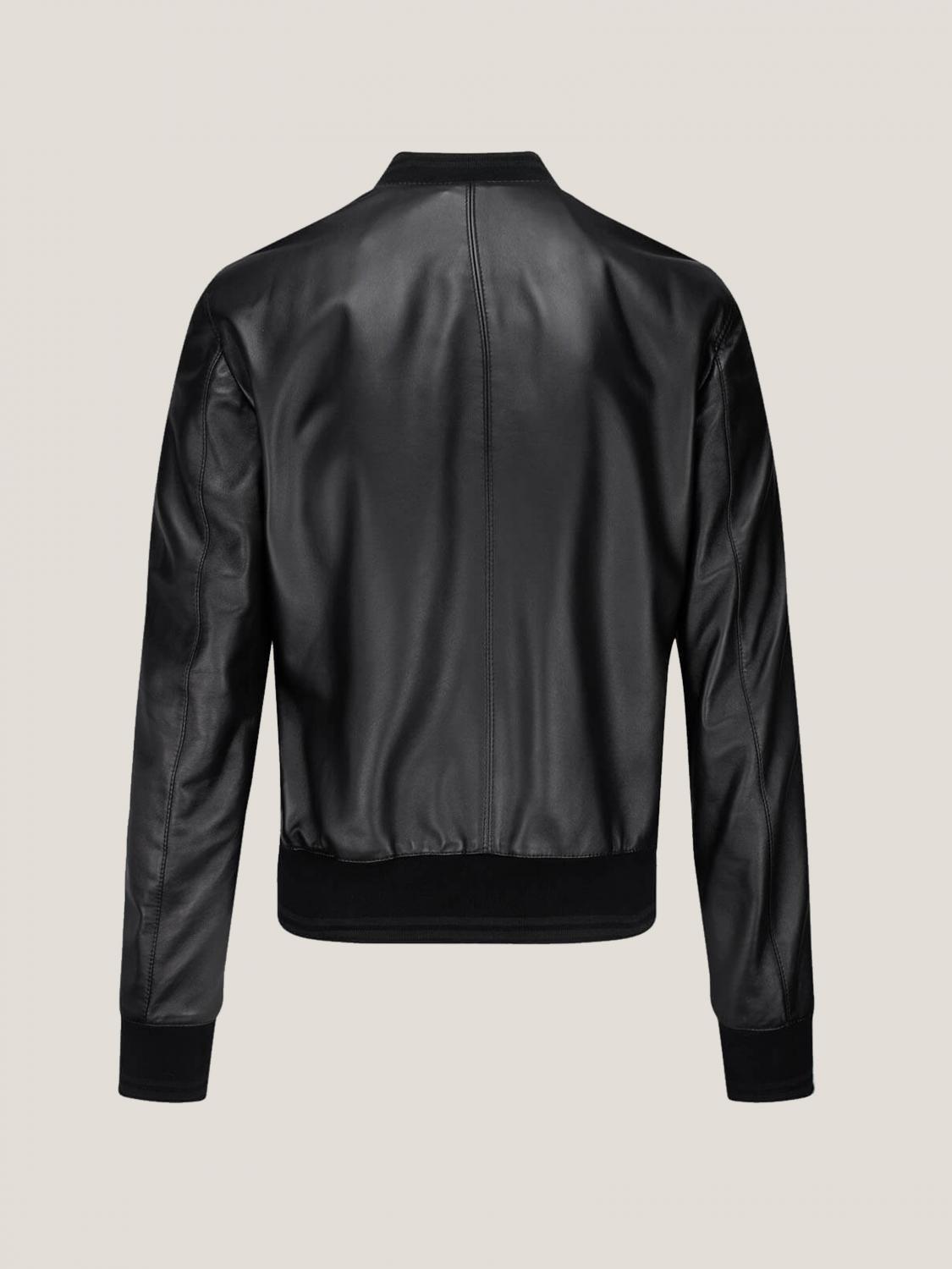 DOLCE & GABBANA: leather bomber jacket - Black | Dolce
