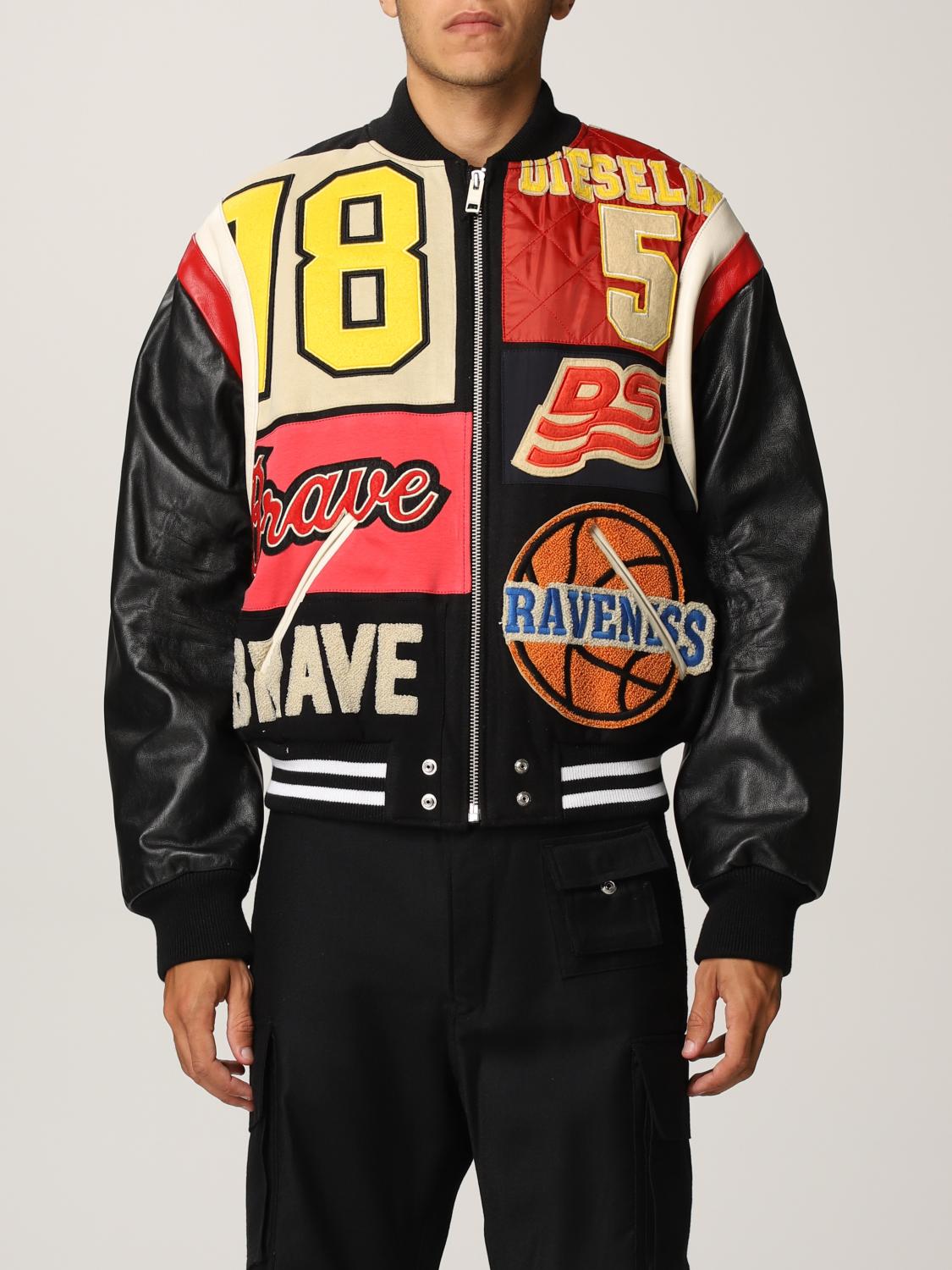 DIESEL: bomber in wool and leather - Black | Diesel jacket