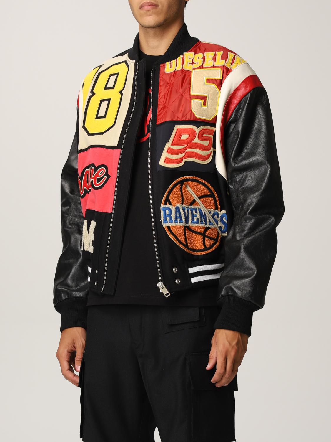 DIESEL: bomber in wool and leather - Black | Diesel jacket