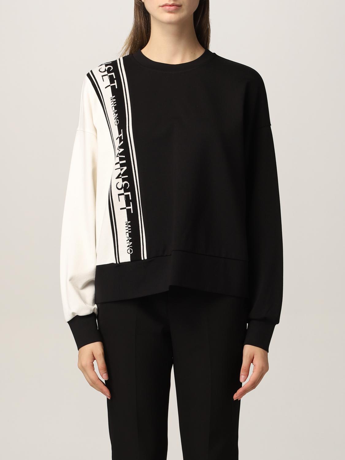 TWINSET: Twin-set sweater in cotton blend with logo Black