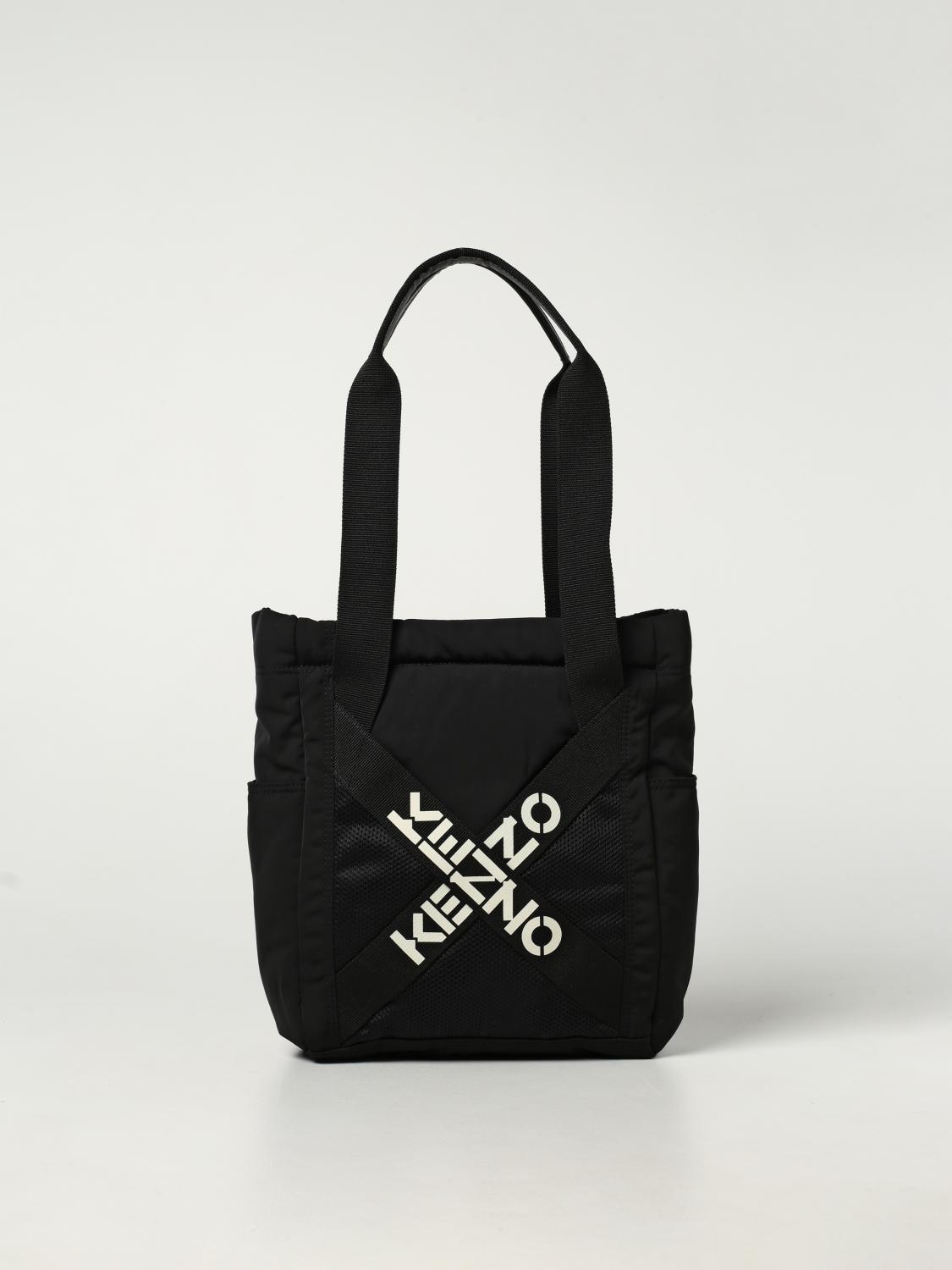 KENZO: nylon and mesh bag with crossed logo - Black | Kenzo tote 