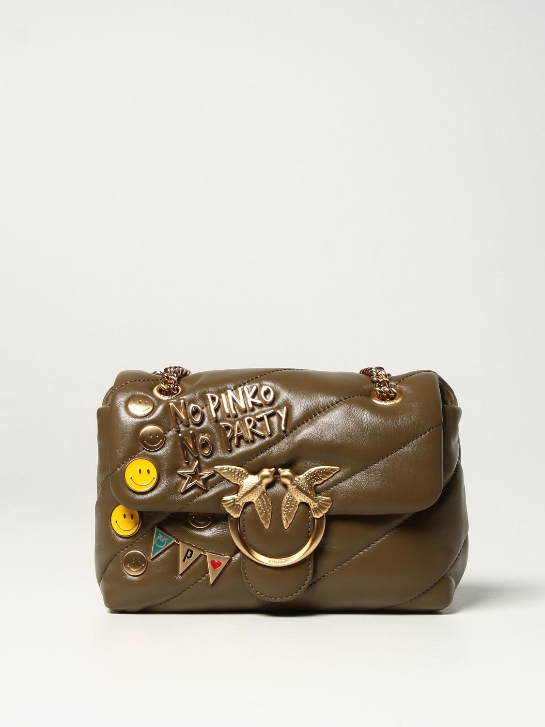 Pinko Mini Love Puff Party bag in sheepskin nappa - Olive | 1P22CY