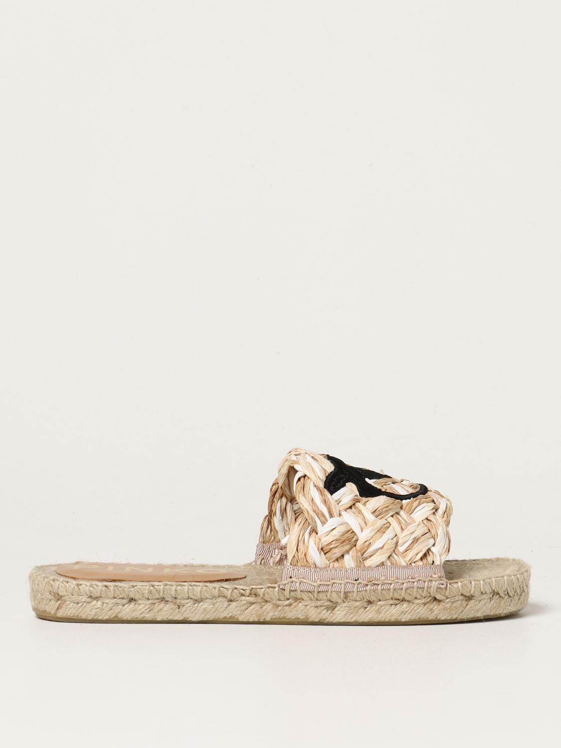 PINKO: Greta sandals in raffia Ecru Pinko flat sandals
