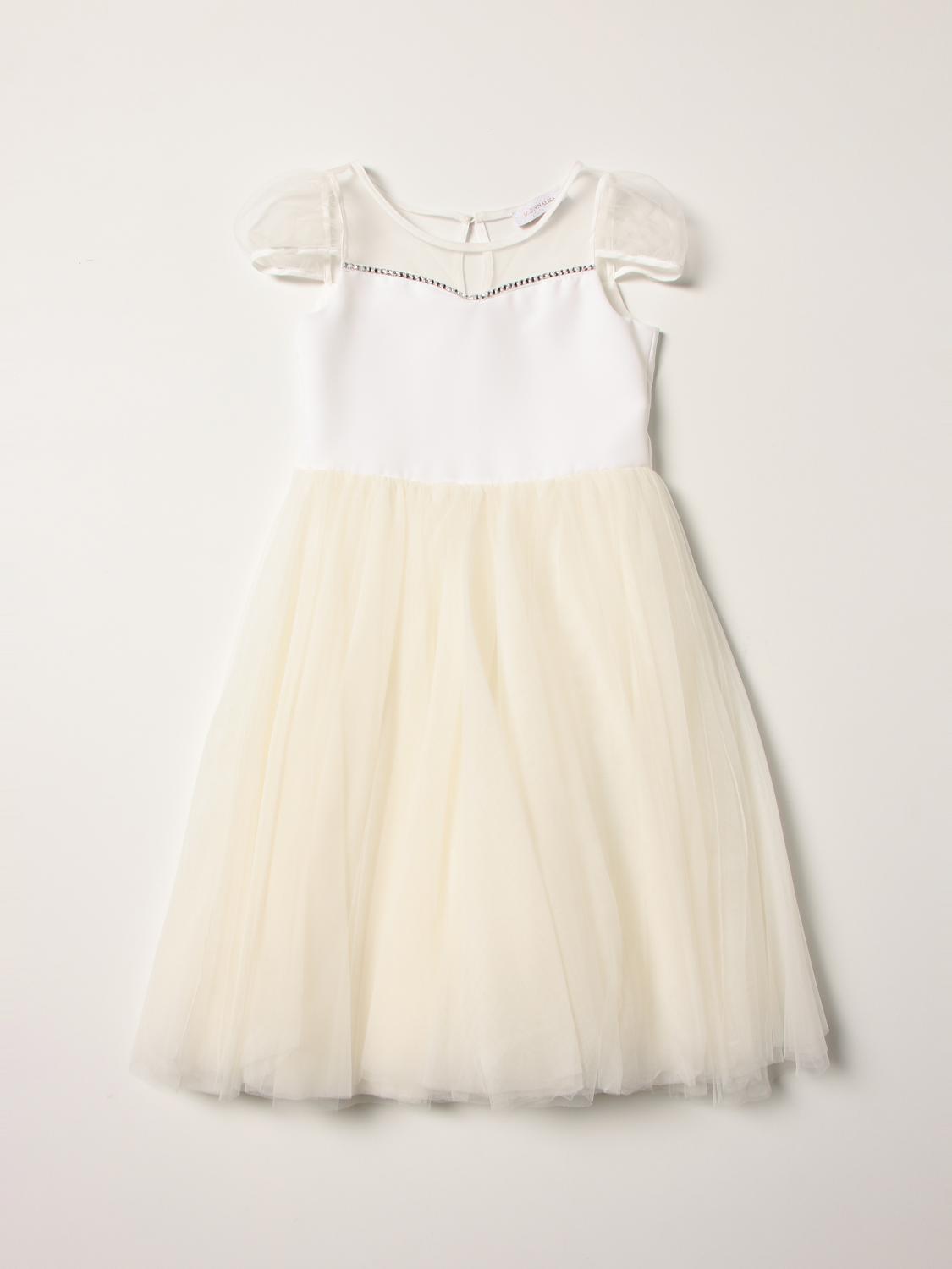 MONNALISA: dress in tulle with rhinestones Yellow Cream
